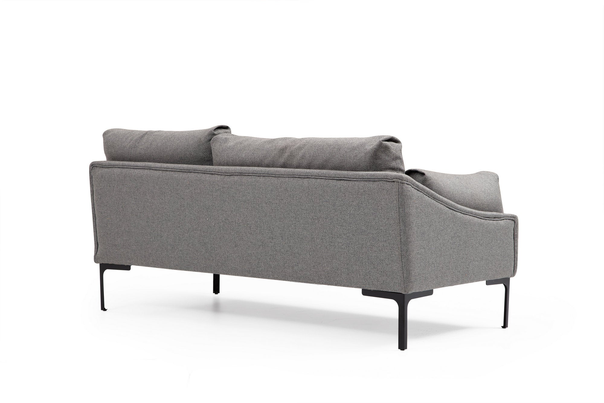 Sofá de canto elegante, cinza, 255 x 150 cm | Estrutura em madeira de faia e aglomerado, tecido 100% poliéster | Inclui 2 almofadas, pernas de metal | Design escandinavo moderno
