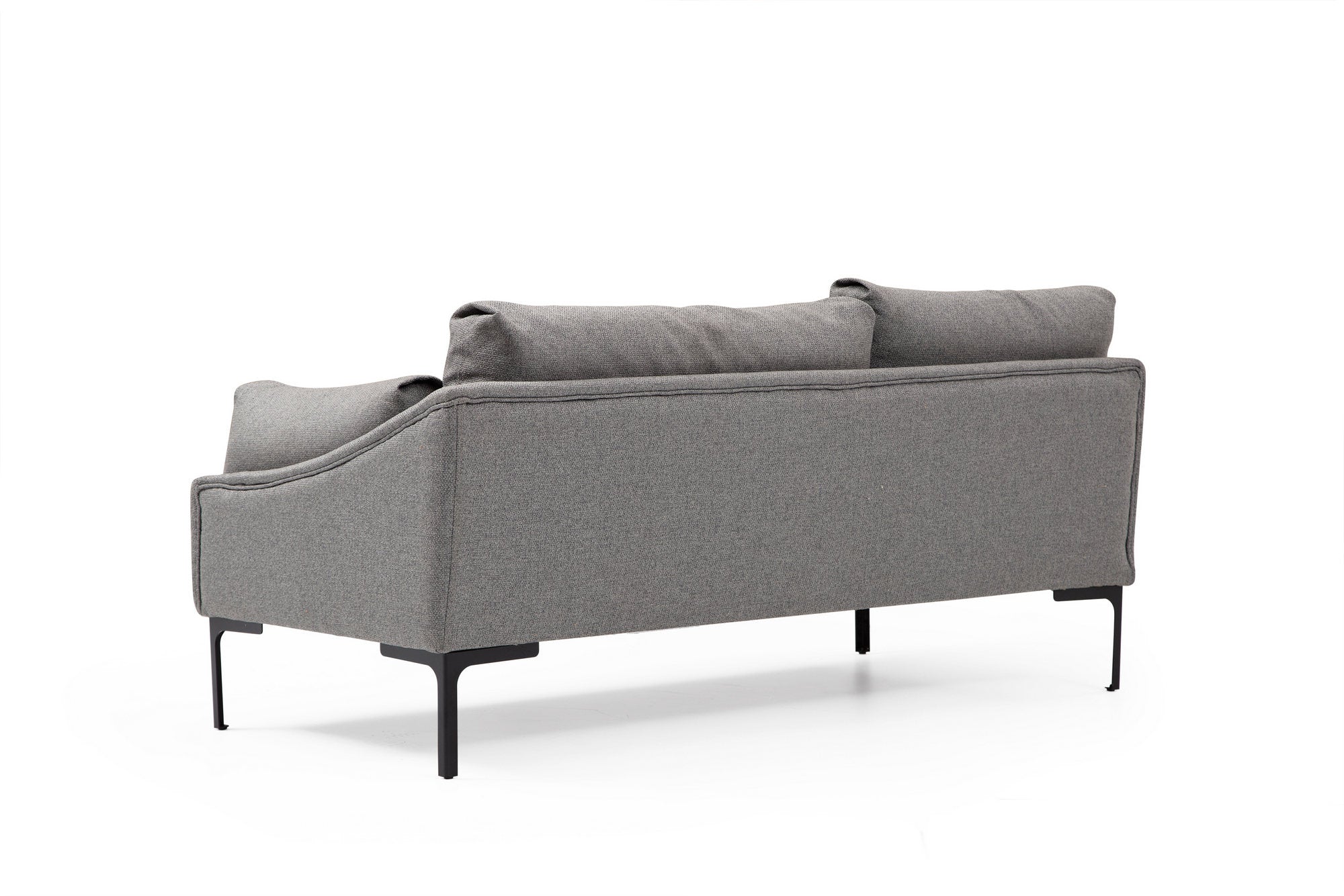 Sofá de canto elegante, cinza, 255 x 150 cm | Estrutura em madeira de faia e aglomerado, tecido 100% poliéster | Inclui 2 almofadas, pernas de metal | Design escandinavo moderno
