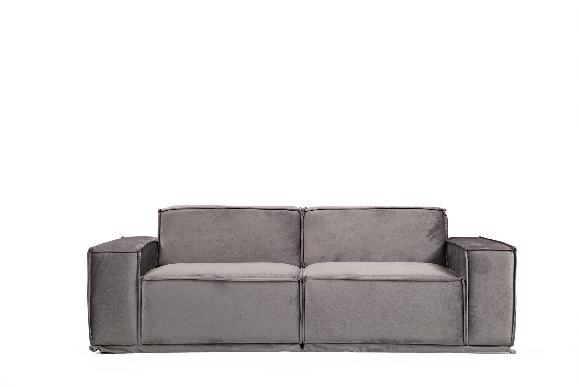 Sofá elegante de 2 lugares, cinza, 215 x 100 x 76 cm | Estrutura em madeira de faia, 100% poliéster, espuma macia e almofadas | Design escandinavo moderno para residências e hotéis