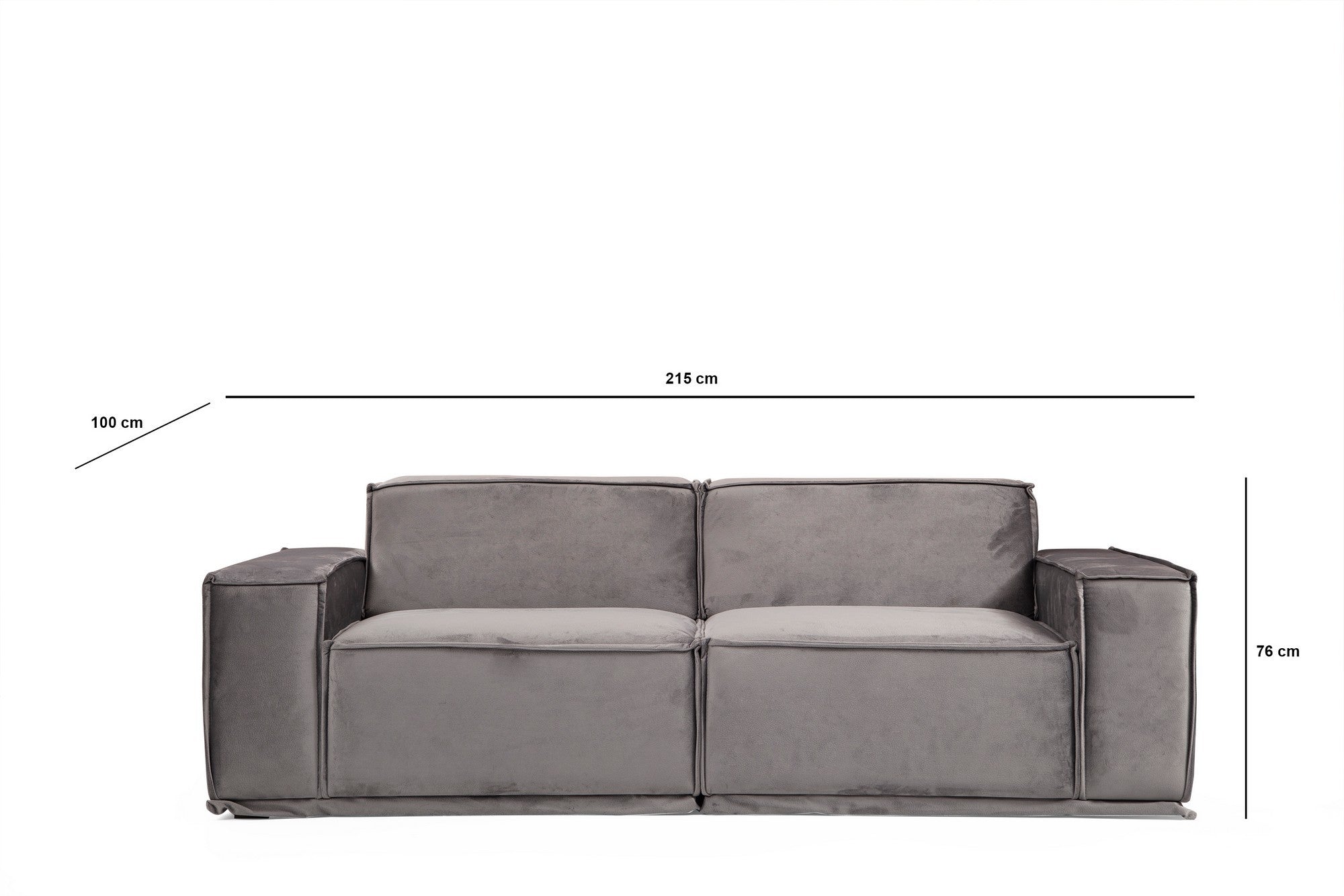 Sofá elegante de 2 lugares, cinza, 215 x 100 x 76 cm | Estrutura em madeira de faia, 100% poliéster, espuma macia e almofadas | Design escandinavo moderno para residências e hotéis