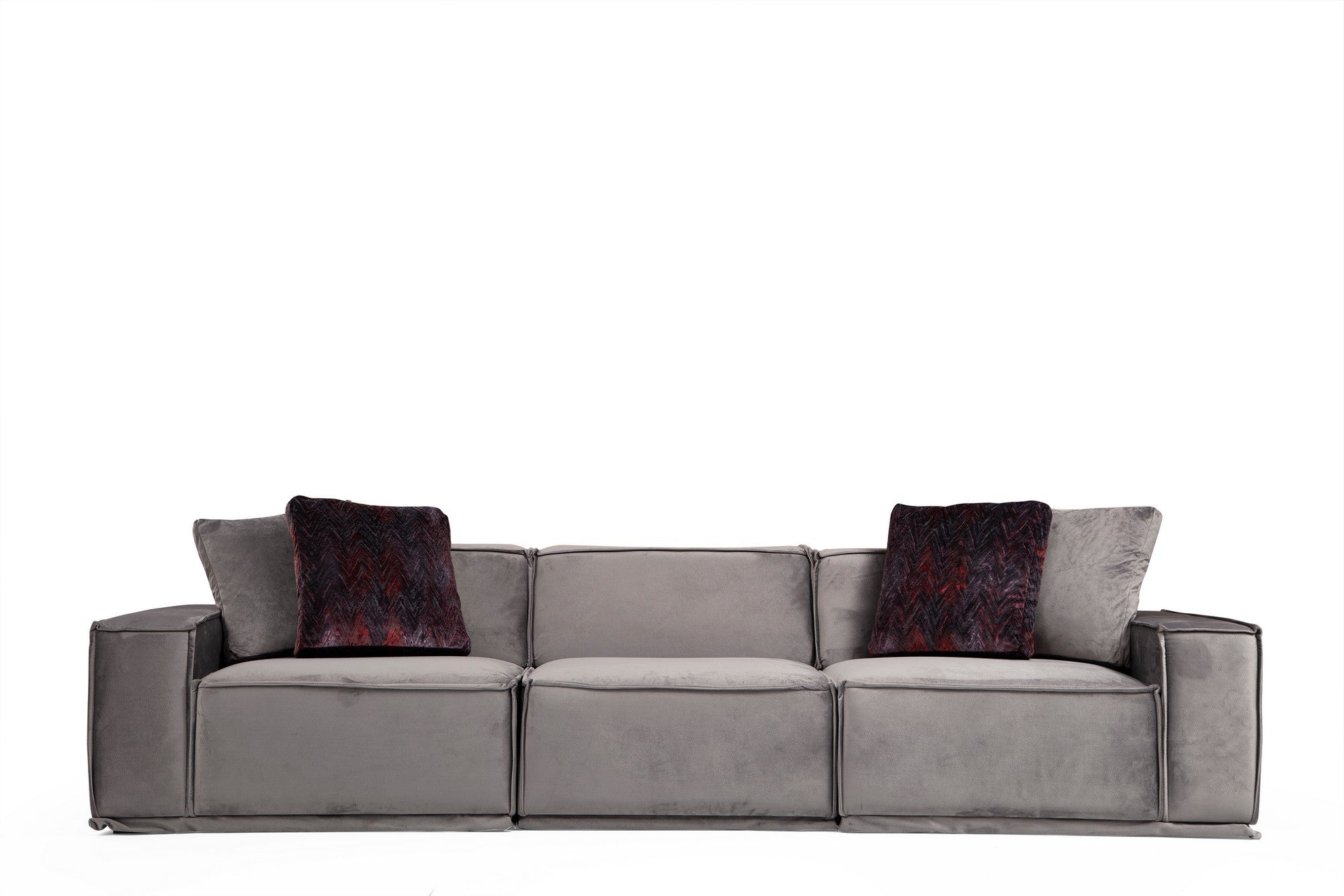 Sofá elegante de 3 lugares, cinza, 300 x 100 x 76 cm | Estrutura de madeira de faia, 100% poliéster, espuma macia, inclui 2 almofadas | Design escandinavo moderno para residências e hotéis