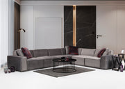 Sofá de Canto Elegante, Cinza, 388 x 300 cm | Estrutura em Madeira de Faia e Aglomerado, 100% Poliéster, 4 Almofadas Inclusas | Perfeito para Espaços Modernos