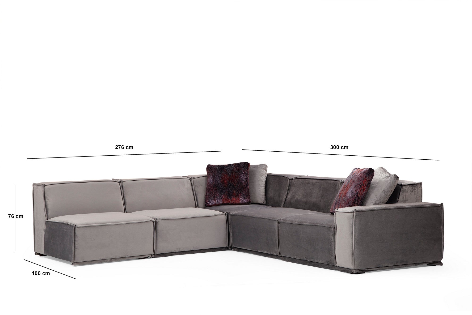 Sofá de Canto Elegante, Cinza, 276 x 300 cm | Estrutura em Madeira de Faia e Aglomerado, 100% Poliéster, 4 Almofadas Inclusas | Perfeito para Espaços Modernos
