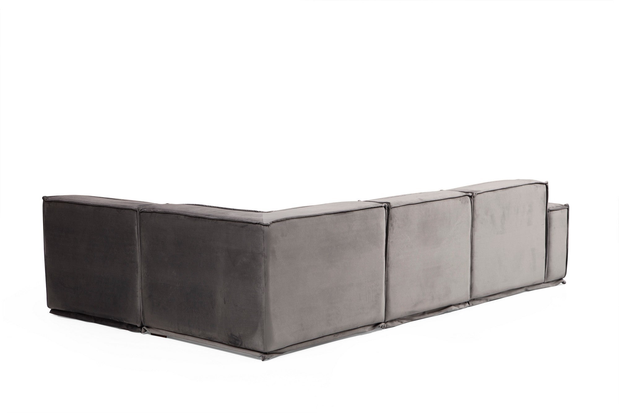 Sofá de canto elegante, cinza, 300 x 190 cm | Estrutura em madeira de faia e aglomerado, 100% poliéster, almofadas de espuma macia, 4 travesseiros incluídos | Elegante e confortável para espaços de convivência modernos