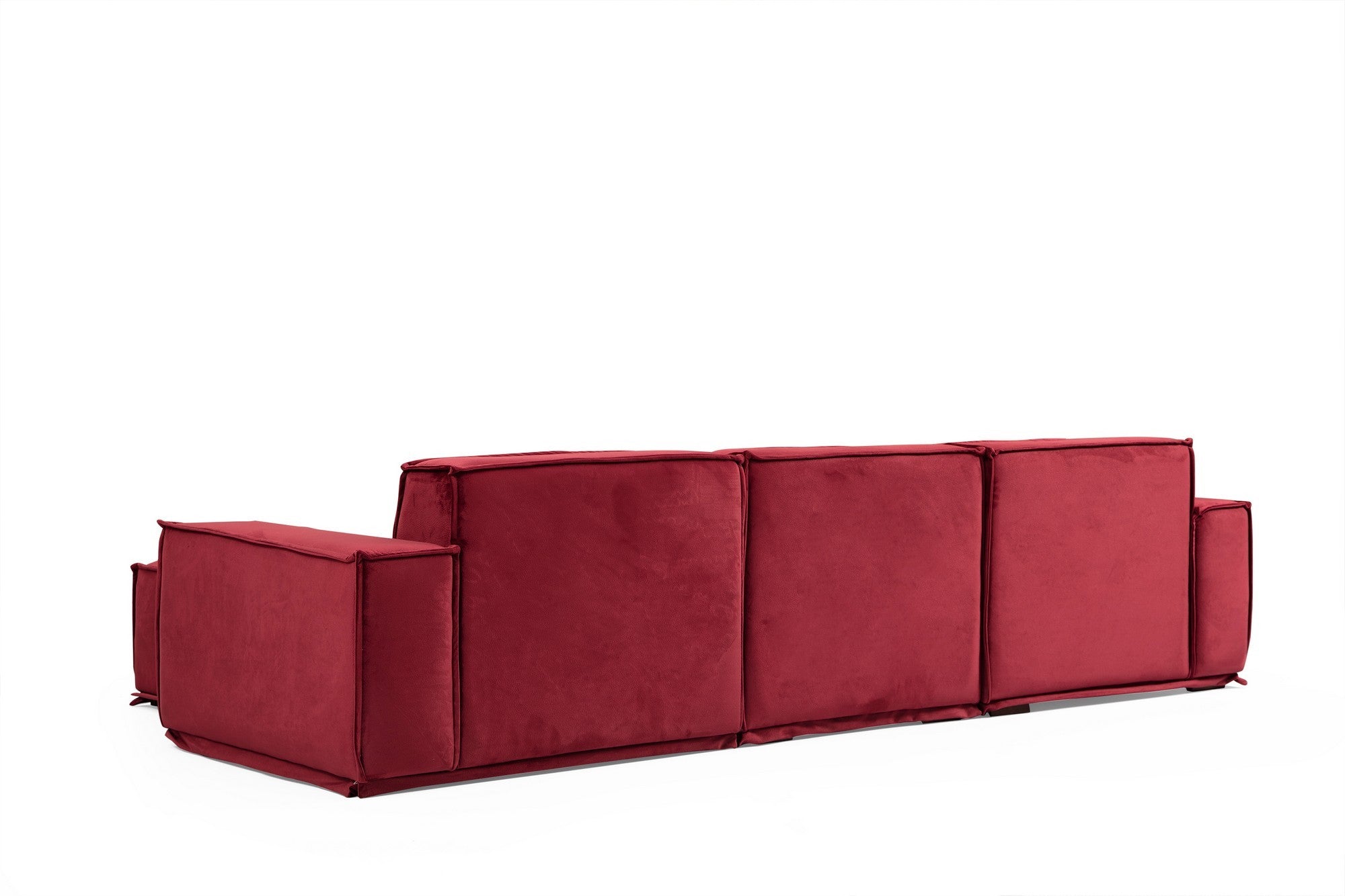 Sofá de canto elegante na cor Borgonha, 300 x 170 cm | Estrutura em madeira de faia e aglomerado, 100% poliéster, 4 almofadas incluídas | Perfeito para espaços modernos