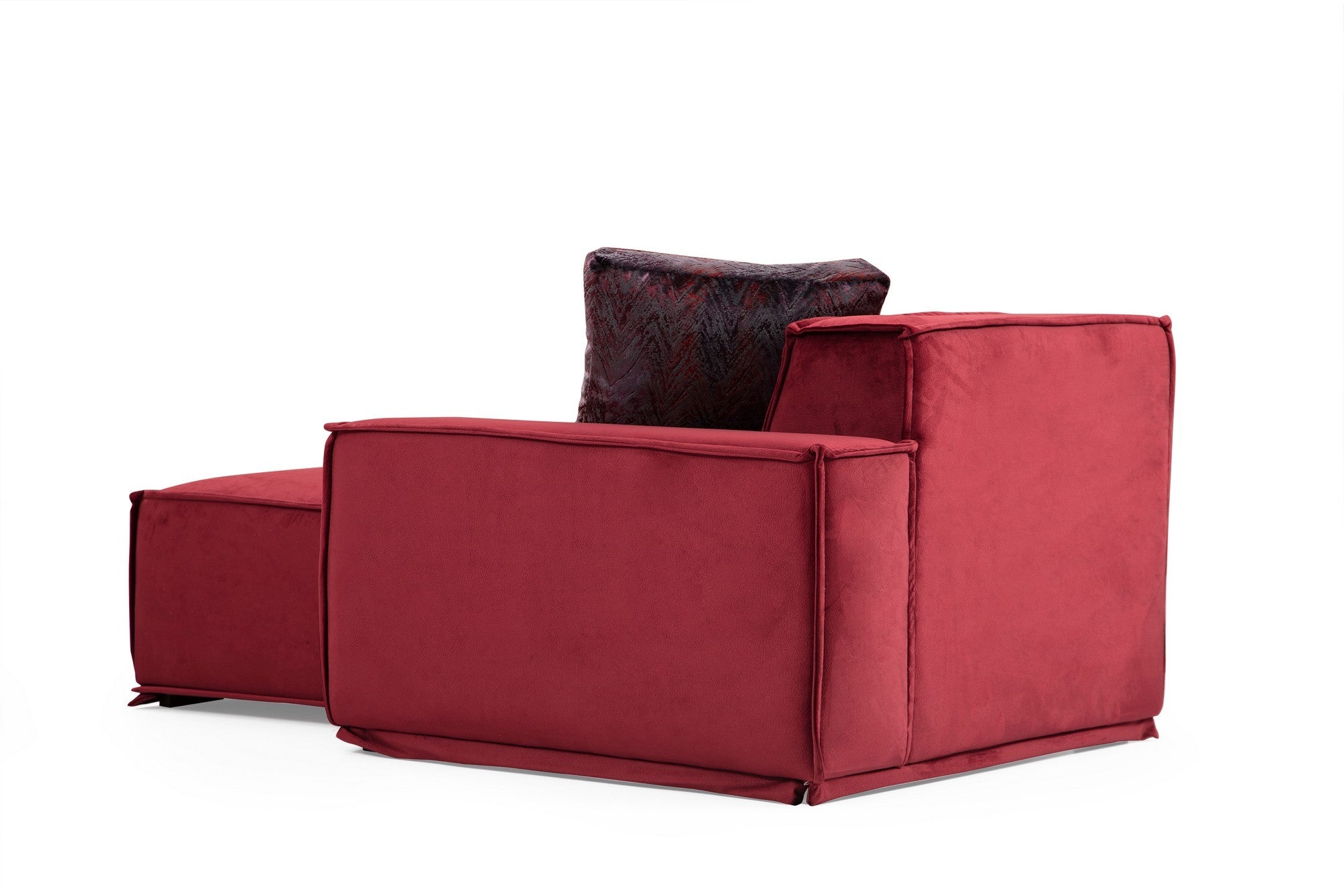 Sofá de canto elegante na cor Borgonha, 300 x 170 cm | Estrutura em madeira de faia e aglomerado, 100% poliéster, 4 almofadas incluídas | Perfeito para espaços modernos