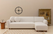 Sofá de canto elegante, branco, 162 x 273 cm | Estrutura em madeira de faia e aglomerado, 100% poliéster, 2 almofadas incluídas | Elegante e confortável para espaços de convivência modernos