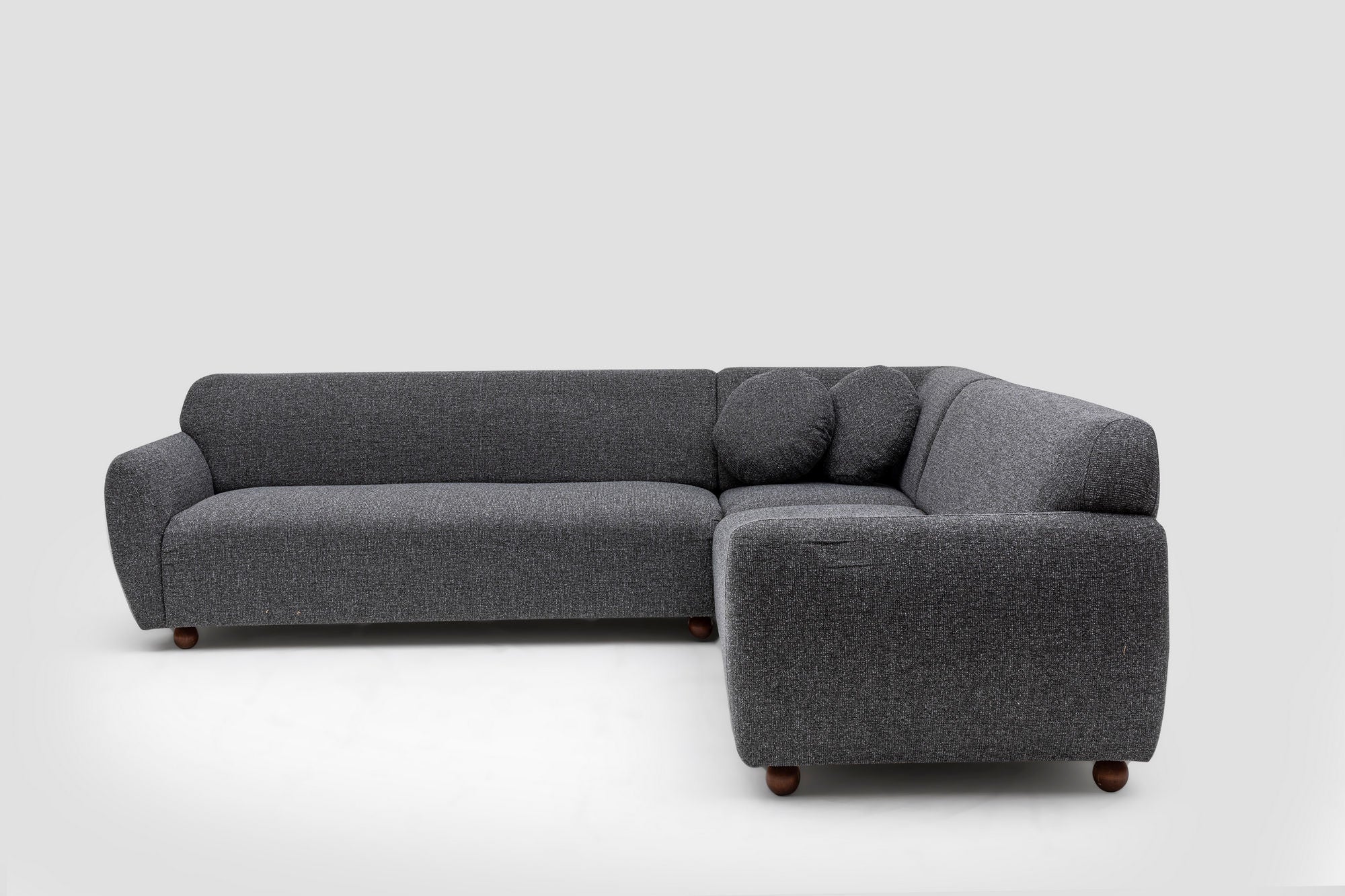 Sofá de canto elegante, cinza escuro, 280 x 280 cm | Estrutura em madeira de faia e aglomerado, 100% poliéster, 2 almofadas incluídas | Design elegante para espaços de convivência modernos