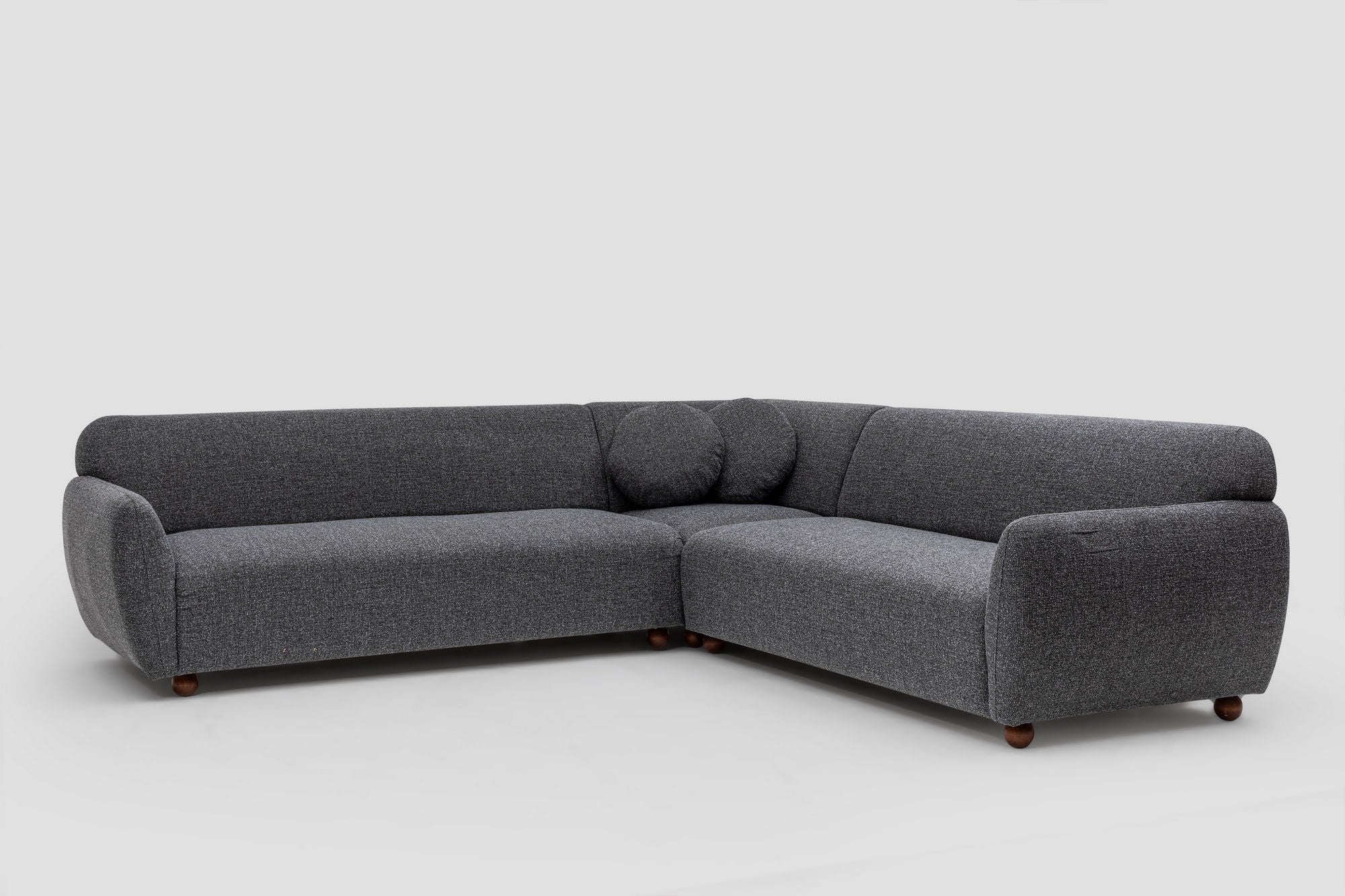Sofá de canto elegante, cinza escuro, 280 x 280 cm | Estrutura em madeira de faia e aglomerado, 100% poliéster, 2 almofadas incluídas | Design elegante para espaços de convivência modernos