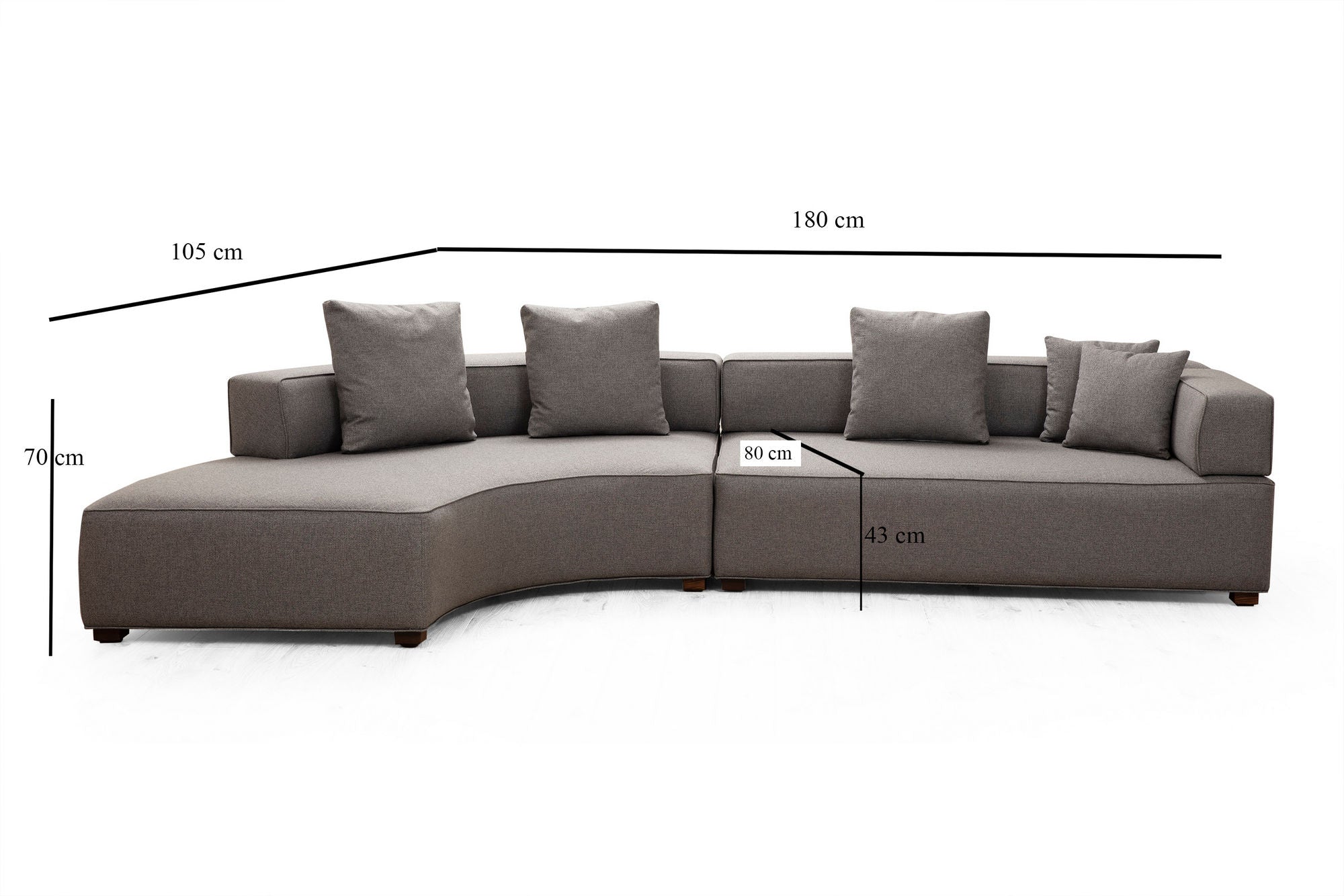 Sofá de canto elegante, cinza, 105 x 180 cm | Estrutura em madeira de faia e aglomerado, 100% poliéster, 5 almofadas incluídas | Design escandinavo elegante para uma vida moderna