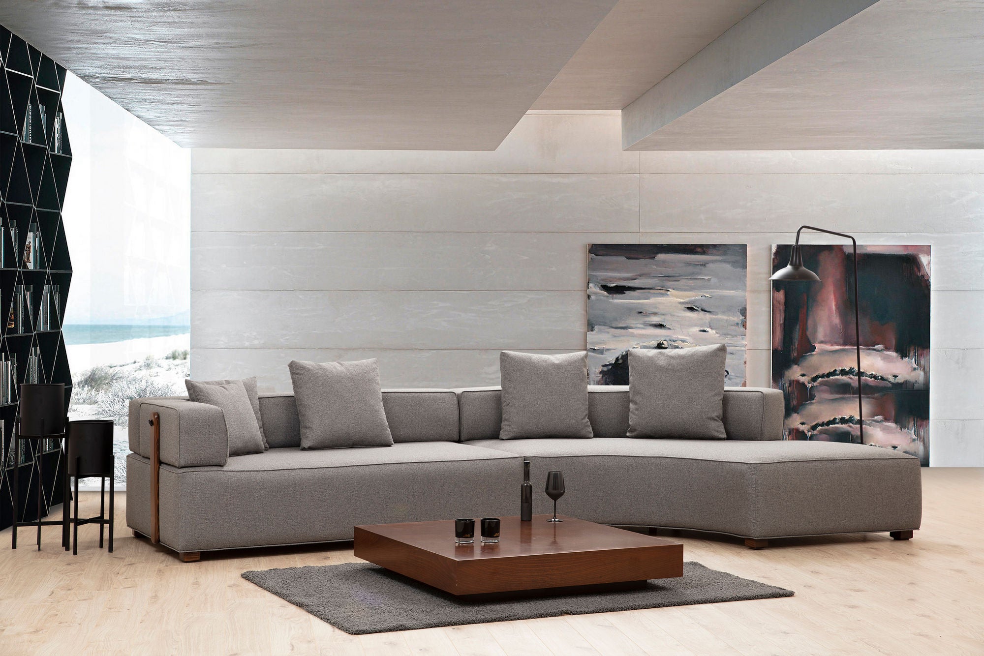 Sofá de canto elegante, cinza, 180 x 105 cm | Estrutura em madeira de faia e aglomerado, 100% poliéster, 5 almofadas incluídas | Design escandinavo elegante para uma vida moderna