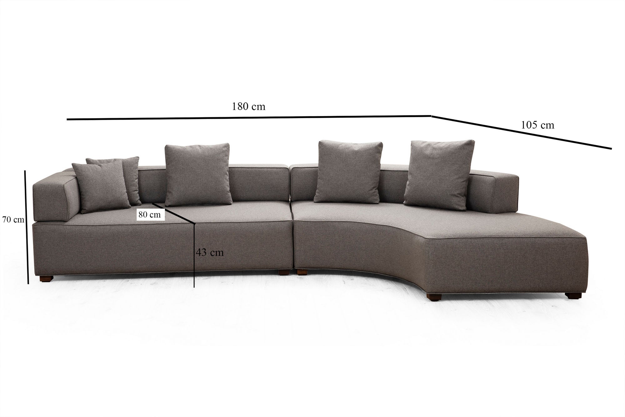 Sofá de canto elegante, cinza, 180 x 105 cm | Estrutura em madeira de faia e aglomerado, 100% poliéster, 5 almofadas incluídas | Design escandinavo elegante para uma vida moderna