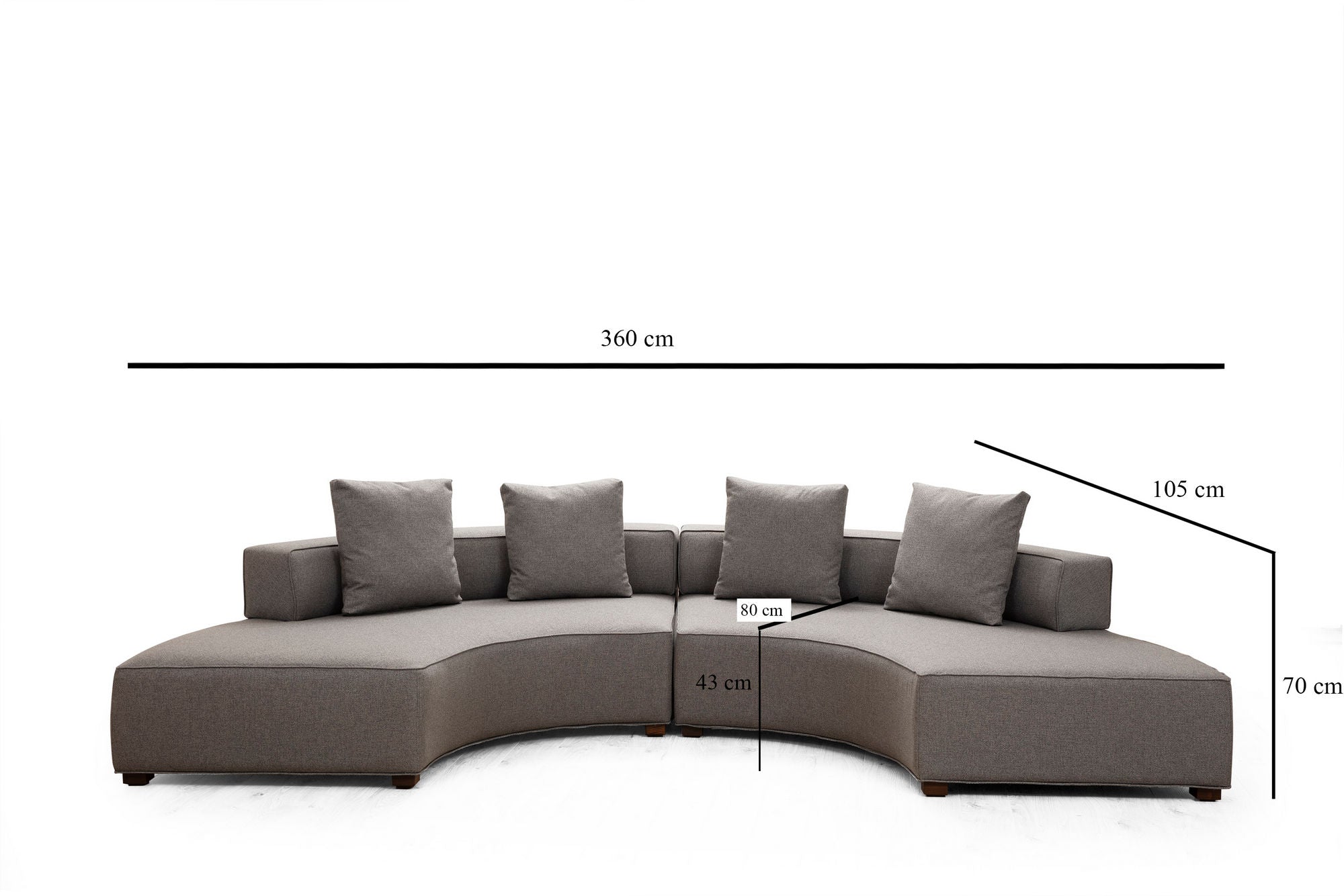 Sofá de canto elegante, cinza, 360 x 105 cm | Estrutura em madeira de faia e aglomerado, 100% poliéster, 4 almofadas incluídas | Design escandinavo moderno para residências e hotéis