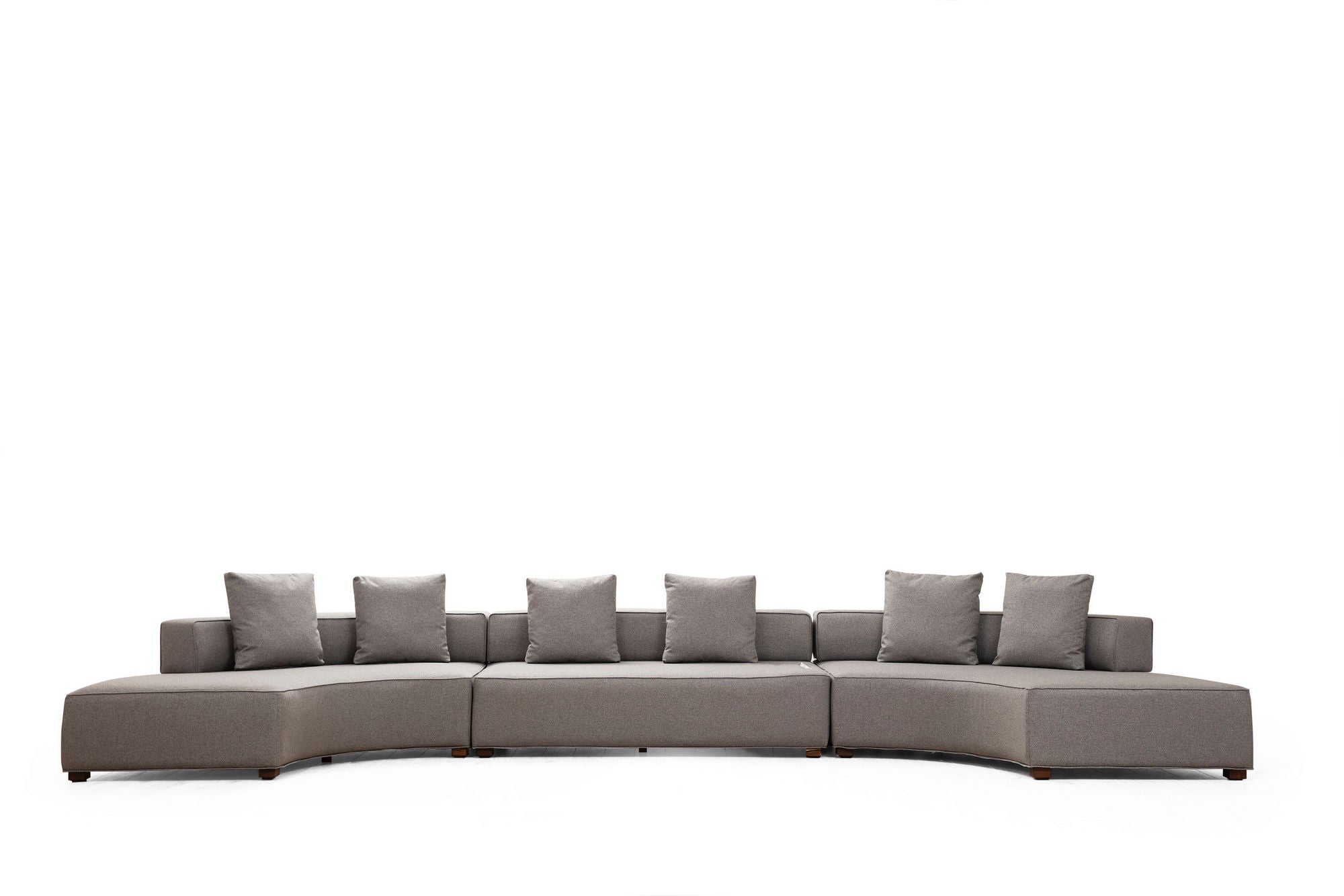 Sofá de canto elegante, cinza, 552 x 105 cm | Estrutura em madeira de faia e aglomerado, 100% poliéster, 6 almofadas incluídas | Design escandinavo moderno para residências e hotéis