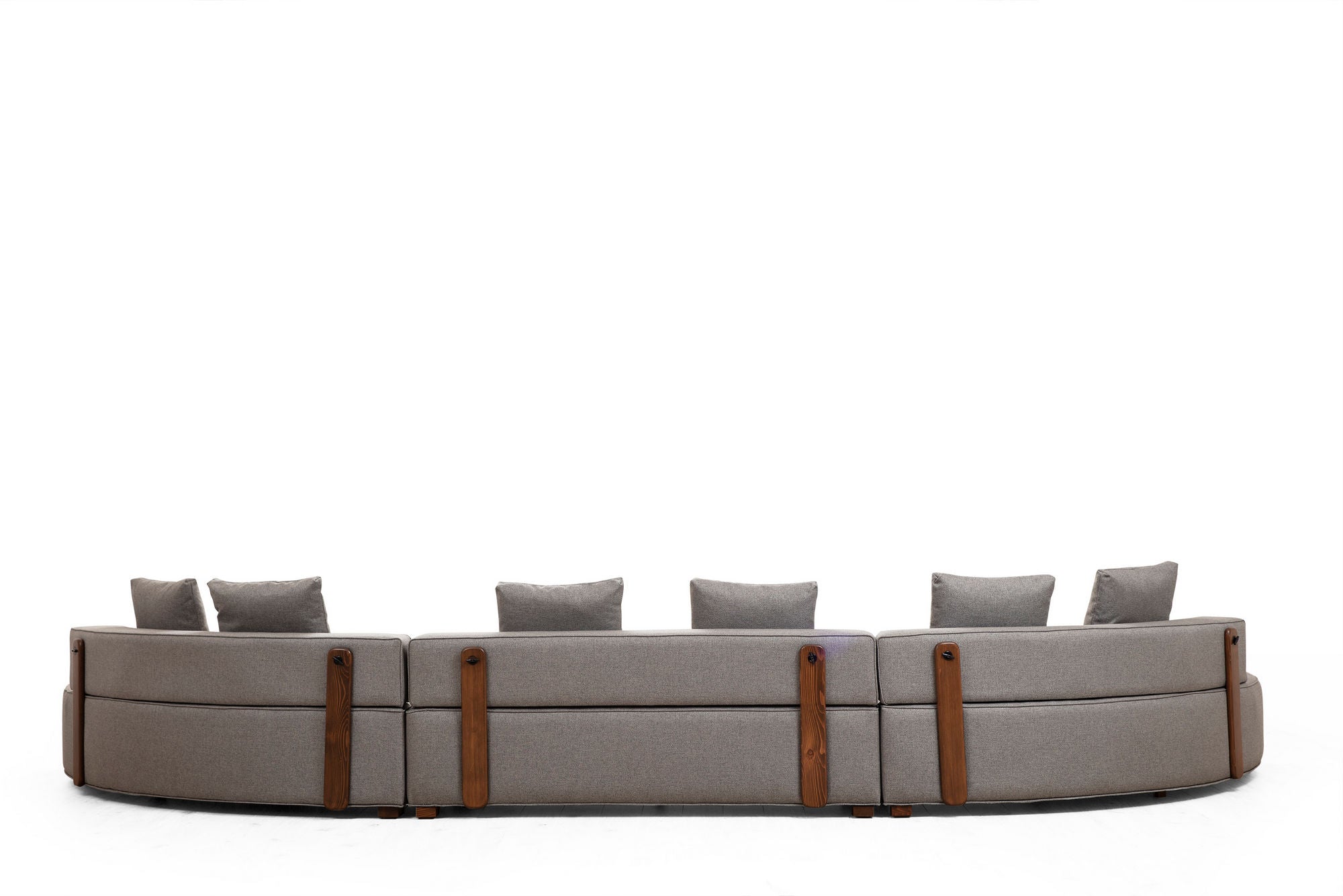 Sofá de canto elegante, cinza, 552 x 105 cm | Estrutura em madeira de faia e aglomerado, 100% poliéster, 6 almofadas incluídas | Design escandinavo moderno para residências e hotéis