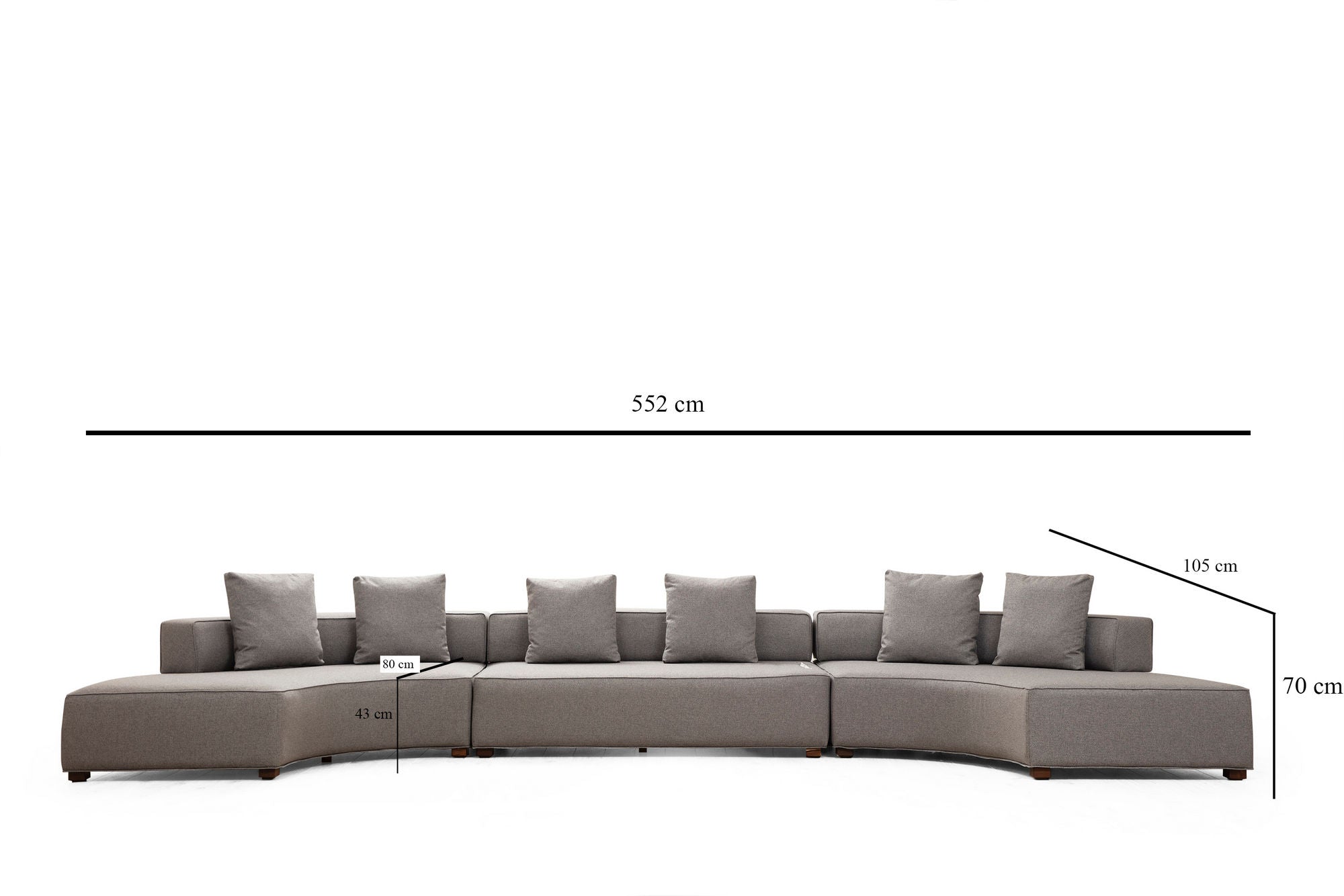 Sofá de canto elegante, cinza, 552 x 105 cm | Estrutura em madeira de faia e aglomerado, 100% poliéster, 6 almofadas incluídas | Design escandinavo moderno para residências e hotéis