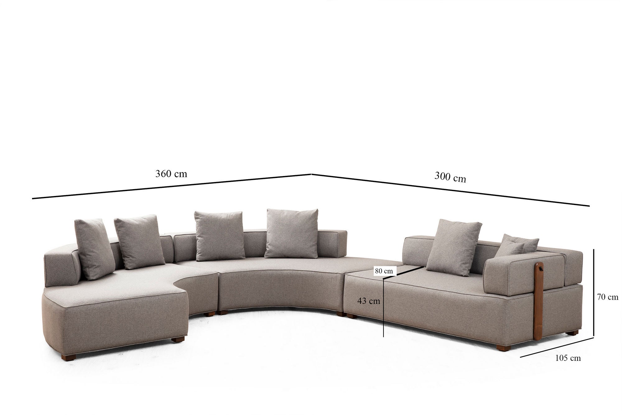 Sofá de canto elegante, cinza, 300 x 360 cm | Estrutura em madeira de faia e aglomerado, 100% poliéster, 7 almofadas incluídas | Perfeito para espaços de estar escandinavos modernos