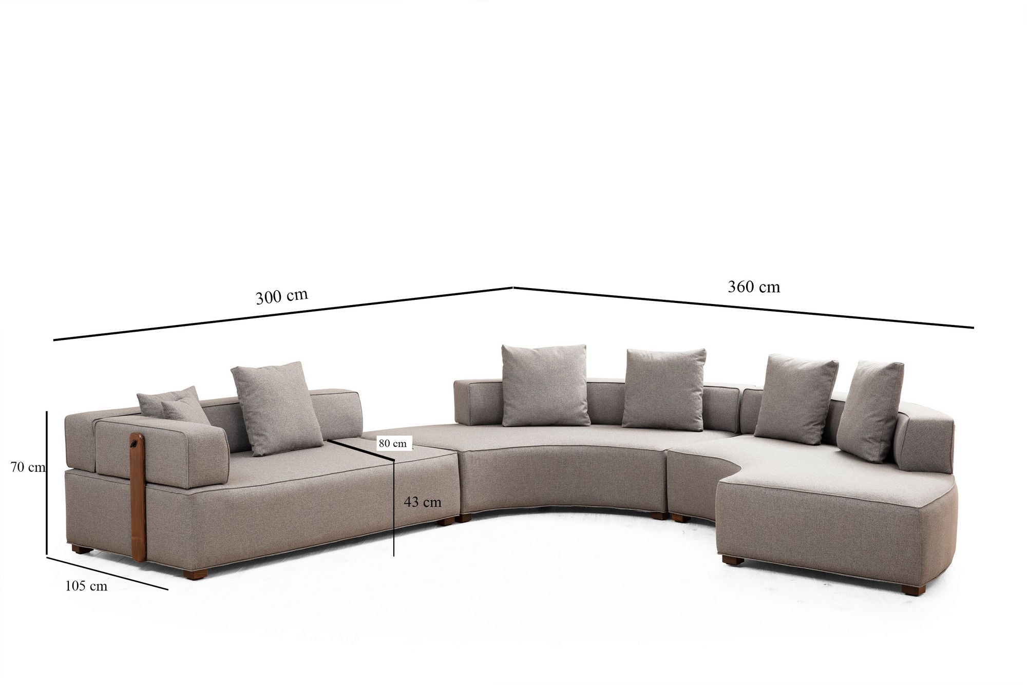 Sofá de canto elegante, cinza, 360 x 300 cm | Estrutura em madeira de faia e aglomerado, 100% poliéster, 7 almofadas incluídas | Perfeito para espaços de estar escandinavos modernos