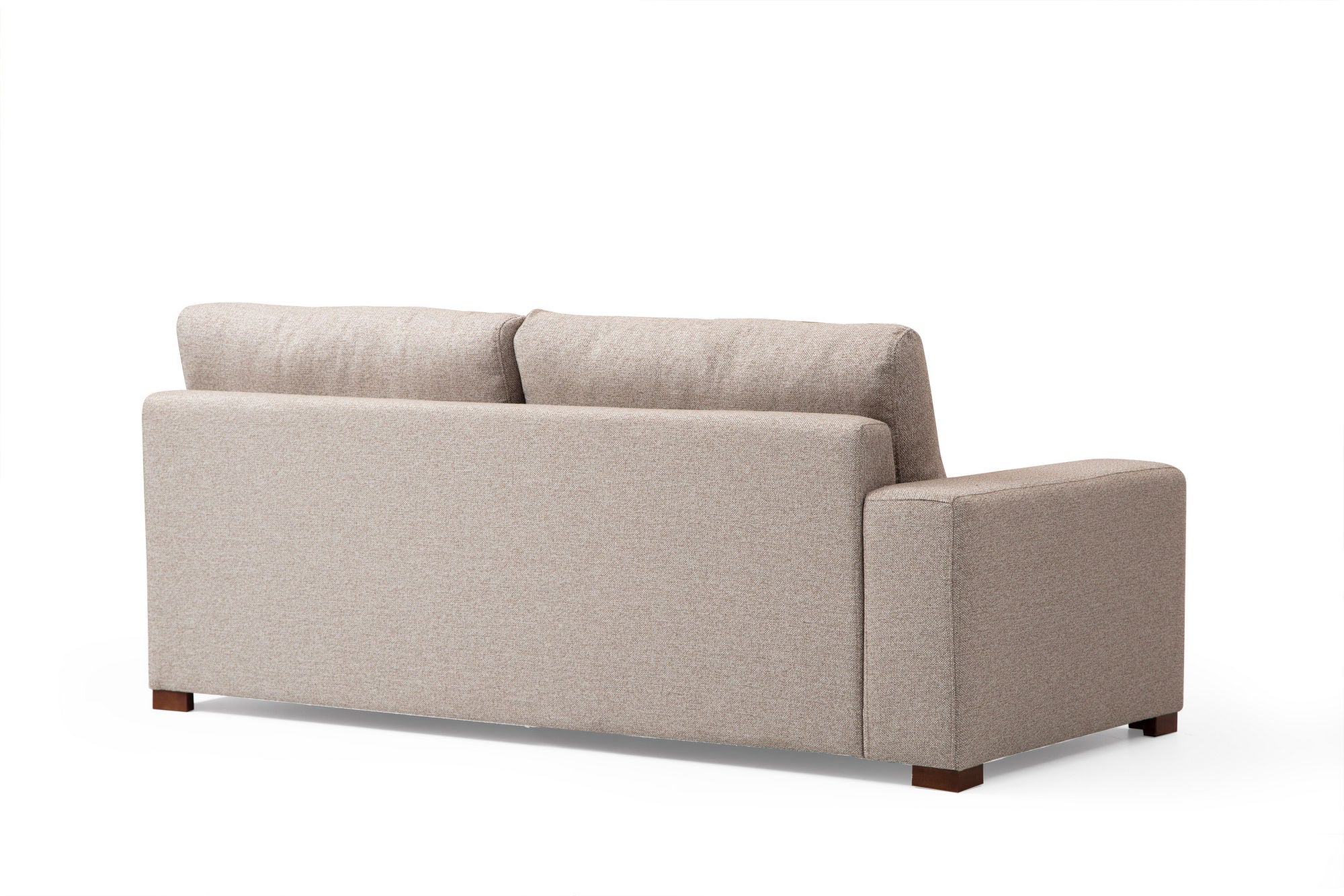 Sofá de canto elegante, bege areia, 323 x 190 cm | Estrutura em madeira de faia e aglomerado, 100% poliéster, espuma macia e almofadas de penas | Inclui 2 almofadas, pernas de nogueira