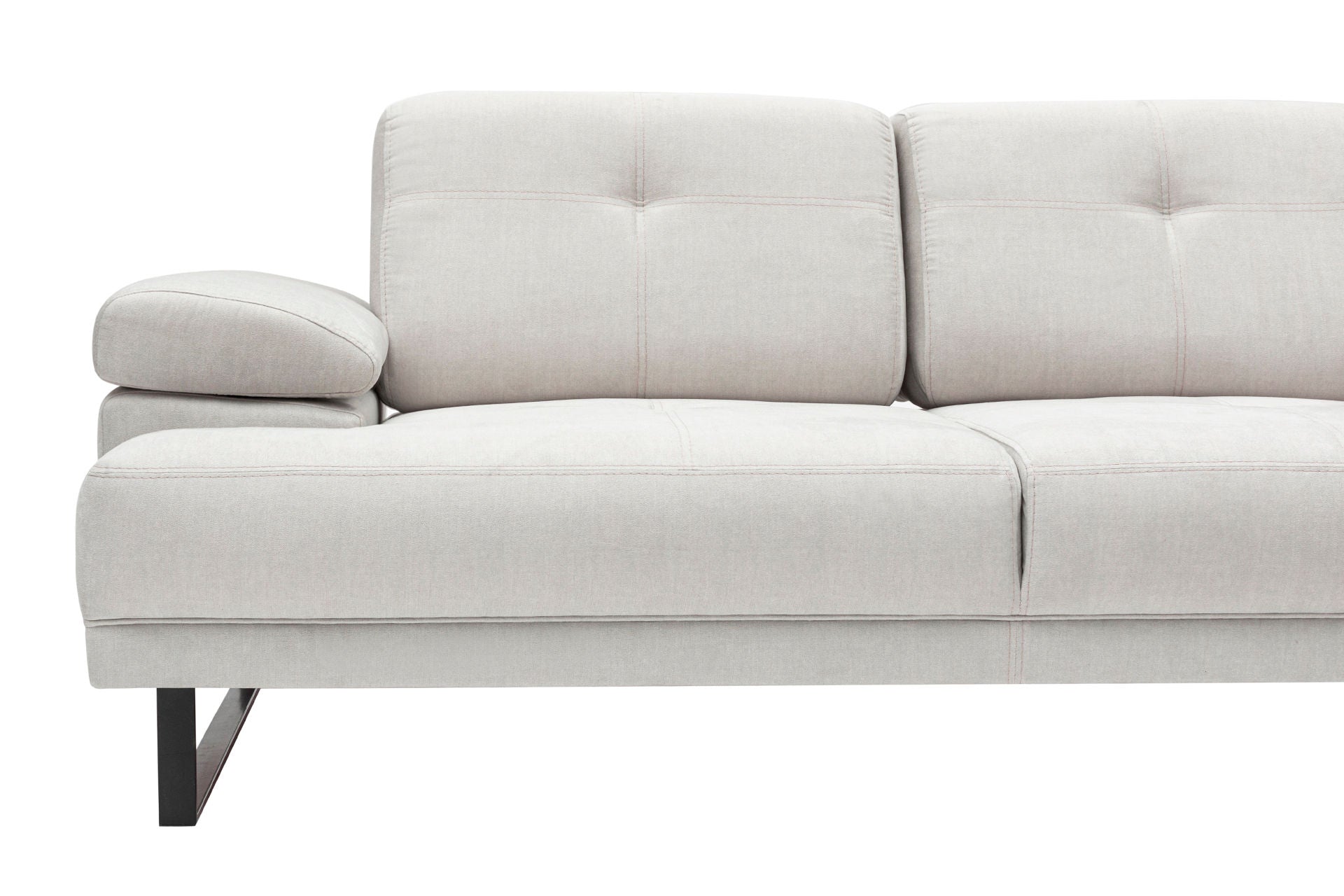 Sofá de canto elegante, bege, 274 x 174 x 83 cm | Estrutura em madeira de faia e aglomerado, 100% poliéster, braço ajustável, encosto móvel | Design industrial moderno
