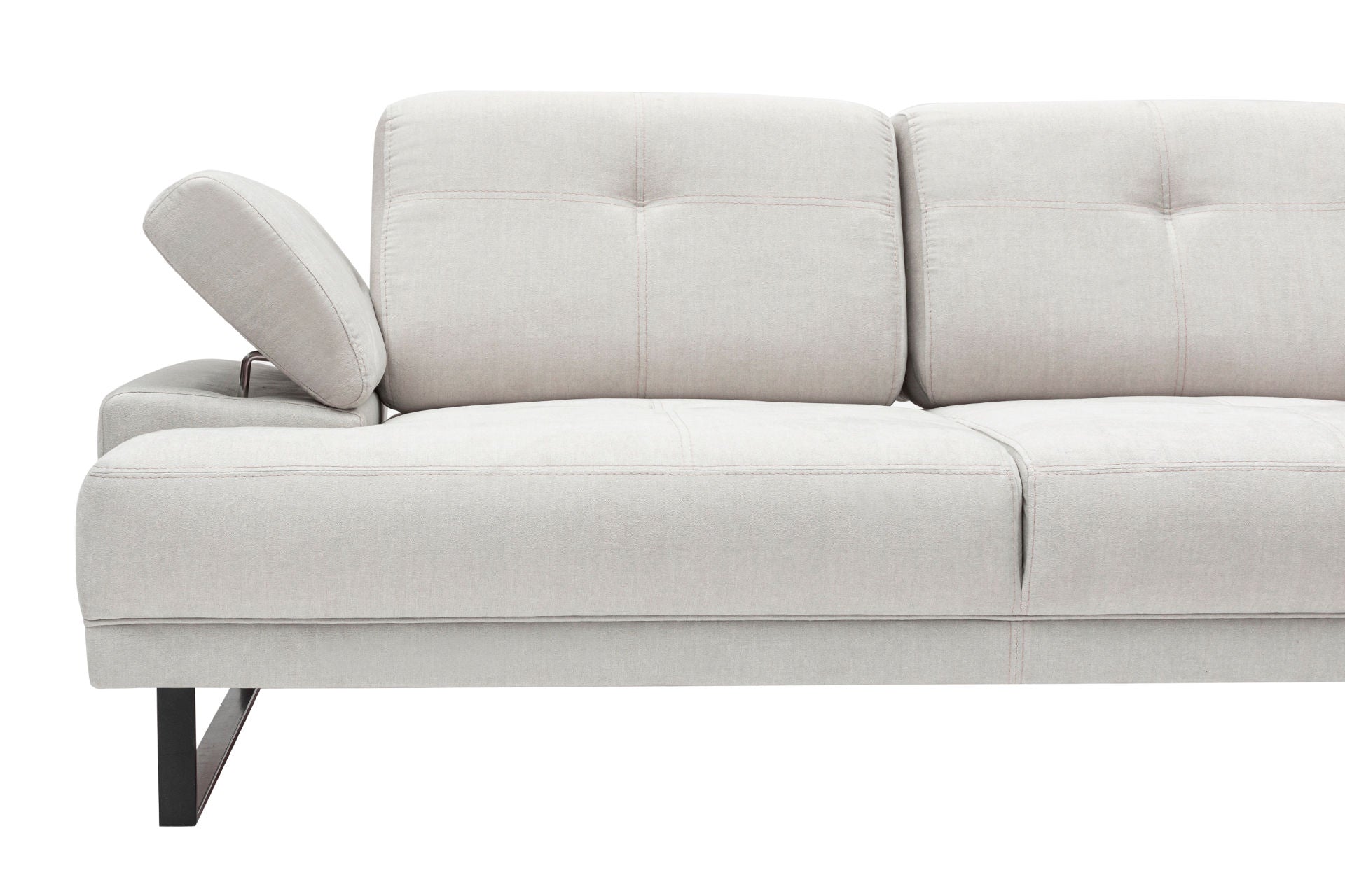 Sofá de canto elegante, bege, 274 x 174 x 83 cm | Estrutura em madeira de faia e aglomerado, 100% poliéster, braço ajustável, encosto móvel | Design industrial moderno