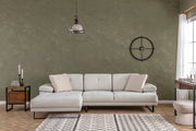 Sofá de canto elegante, bege, 174 x 274 cm | Estrutura em madeira de faia e aglomerado, 100% poliéster, braço ajustável, encosto móvel, pernas pretas foscas | Design industrial moderno