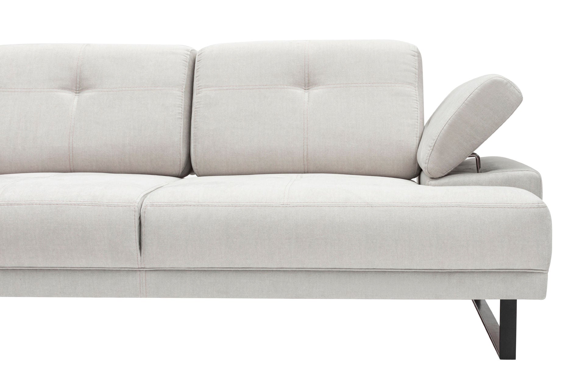 Sofá de canto elegante, bege, 174 x 274 cm | Estrutura em madeira de faia e aglomerado, 100% poliéster, braço ajustável, encosto móvel, pernas pretas foscas | Design industrial moderno