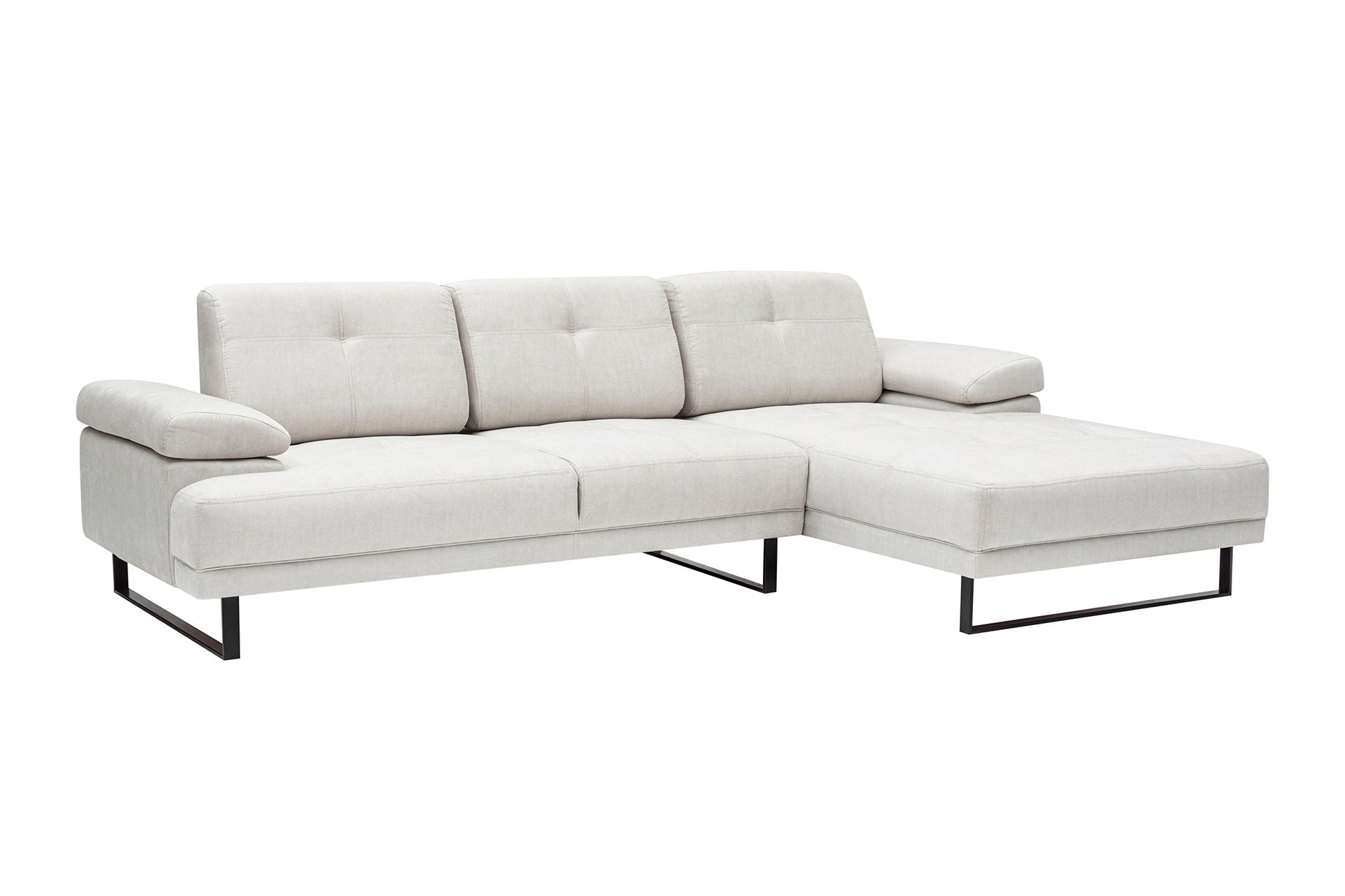 Sofá de canto elegante, bege, 314 x 174 cm | Estrutura em madeira de faia e aglomerado, 100% poliéster, braço ajustável, encosto móvel | Design industrial moderno