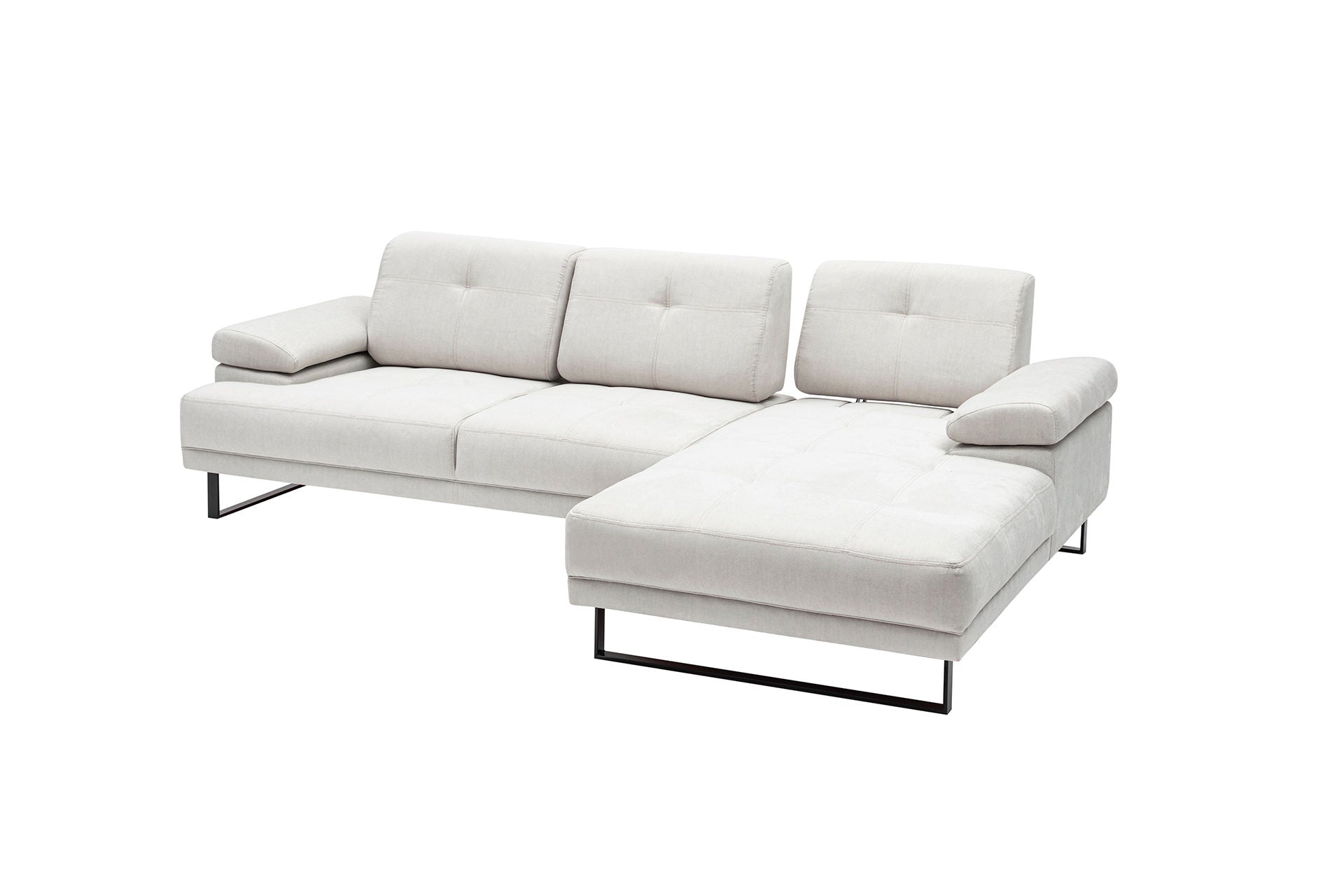 Sofá de canto elegante, bege, 314 x 174 cm | Estrutura em madeira de faia e aglomerado, 100% poliéster, braço ajustável, encosto móvel | Design industrial moderno