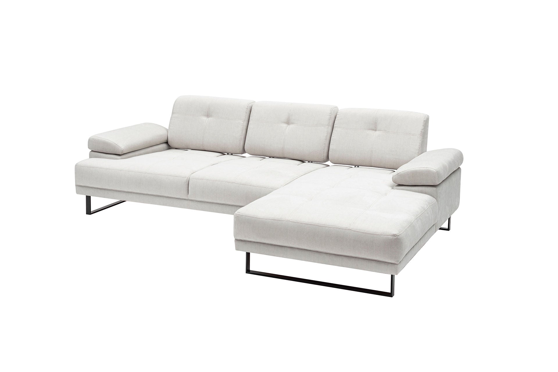 Sofá de canto elegante, bege, 314 x 174 cm | Estrutura em madeira de faia e aglomerado, 100% poliéster, braço ajustável, encosto móvel | Design industrial moderno