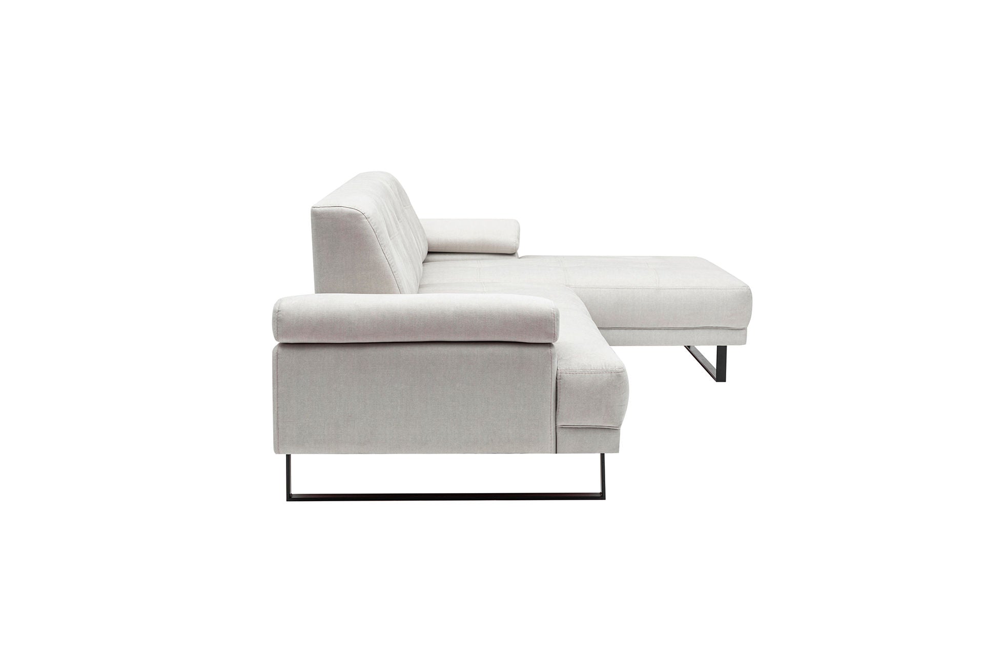 Sofá de canto elegante, bege, 314 x 174 cm | Estrutura em madeira de faia e aglomerado, 100% poliéster, braço ajustável, encosto móvel | Design industrial moderno