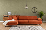 Sofá de canto laranja elegante, 174 x 274 cm, estrutura de madeira de faia e aglomerado, 100% poliéster, braço ajustável, encosto móvel, design industrial moderno