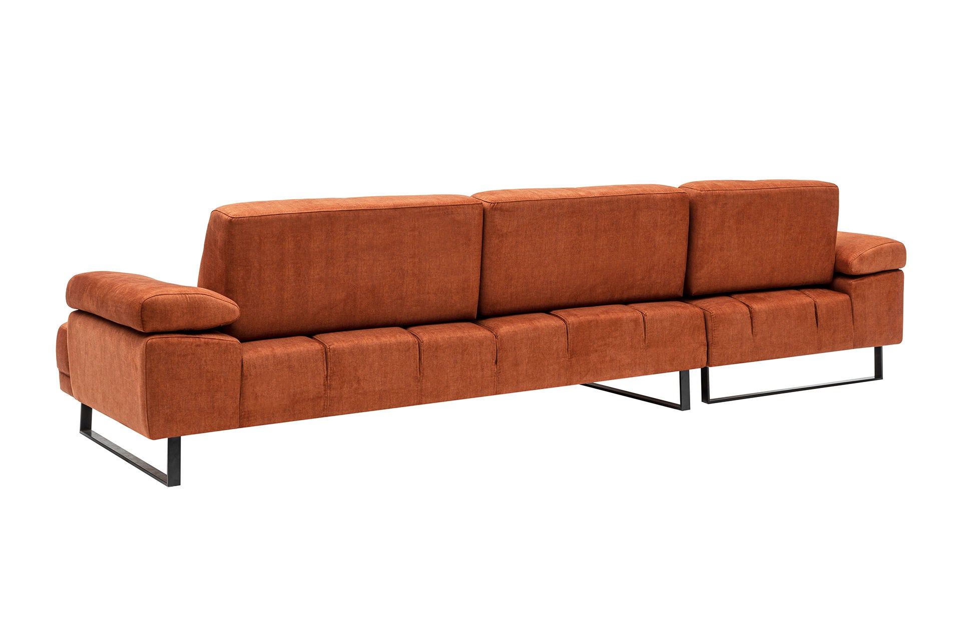 Sofá de canto laranja elegante, 174 x 274 cm, estrutura de madeira de faia e aglomerado, 100% poliéster, braço ajustável, encosto móvel, design industrial moderno
