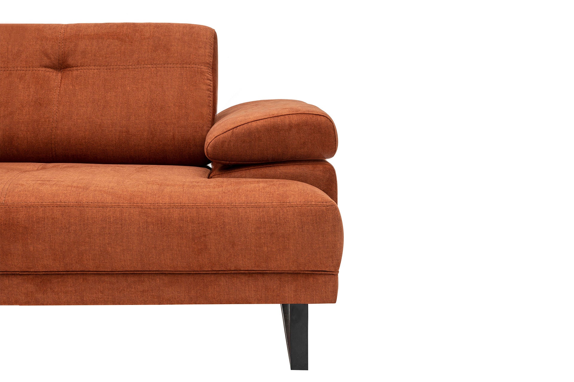 Sofá de canto laranja elegante, 174 x 274 cm, estrutura de madeira de faia e aglomerado, 100% poliéster, braço ajustável, encosto móvel, design industrial moderno