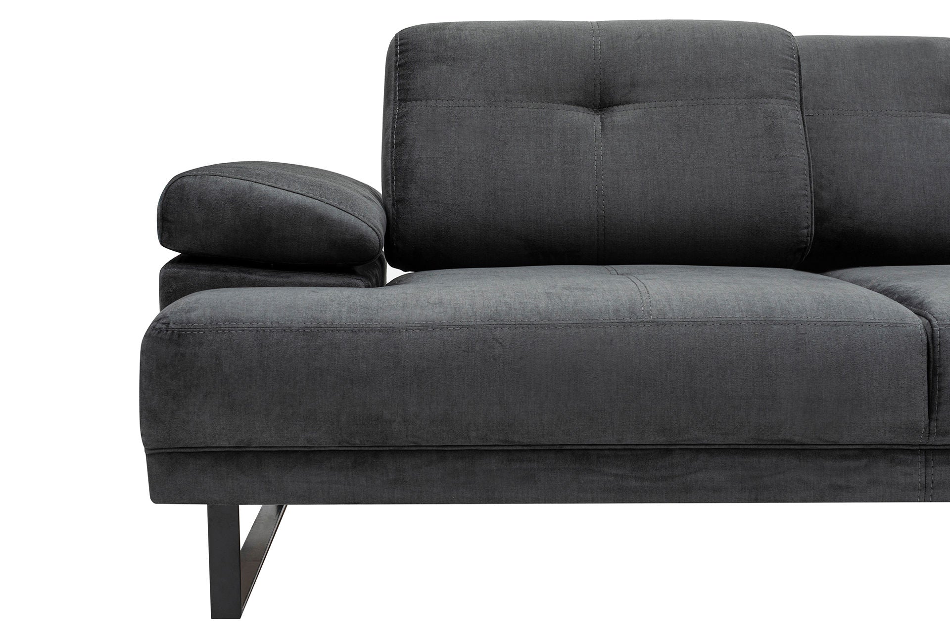 Sofá de canto elegante, antracite, 274 x 174 x 83 cm | Estrutura em madeira de faia e aglomerado, 100% poliéster, braço ajustável, almofadas de espuma macia e penas | Design industrial moderno