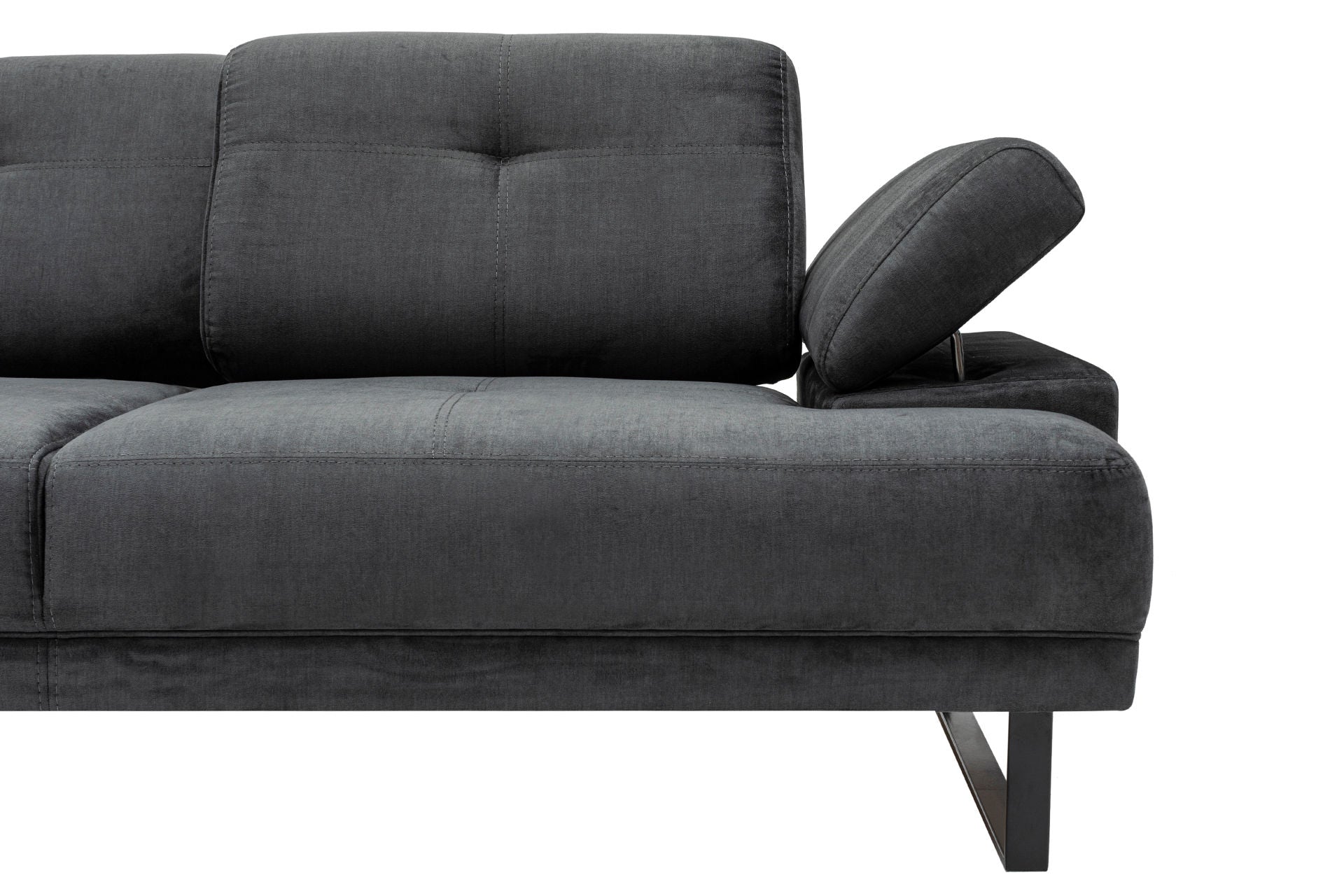 Sofá de canto elegante, antracite, 174 x 274 cm | Estrutura em madeira de faia e aglomerado, 100% poliéster, braço ajustável, encosto móvel | Design industrial moderno