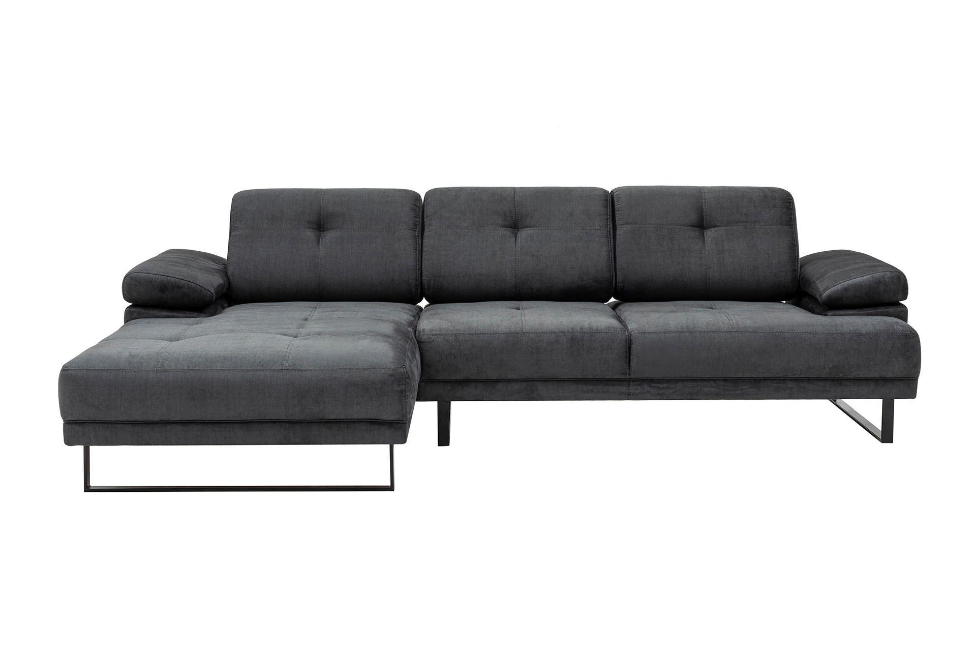 Sofá de canto elegante, antracite, 174 x 274 cm | Estrutura em madeira de faia e aglomerado, 100% poliéster, braço ajustável, encosto móvel | Design industrial moderno