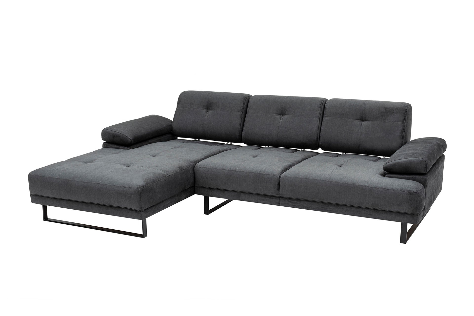 Sofá de canto elegante, antracite, 174 x 274 cm | Estrutura em madeira de faia e aglomerado, 100% poliéster, braço ajustável, encosto móvel | Design industrial moderno