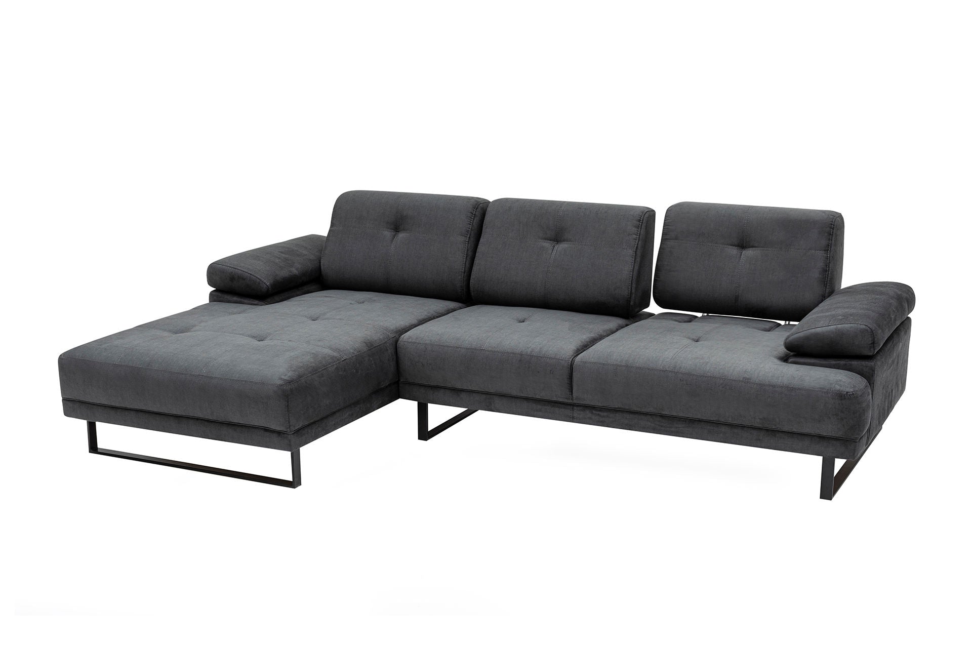 Sofá de canto elegante, antracite, 174 x 274 cm | Estrutura em madeira de faia e aglomerado, 100% poliéster, braço ajustável, encosto móvel | Design industrial moderno