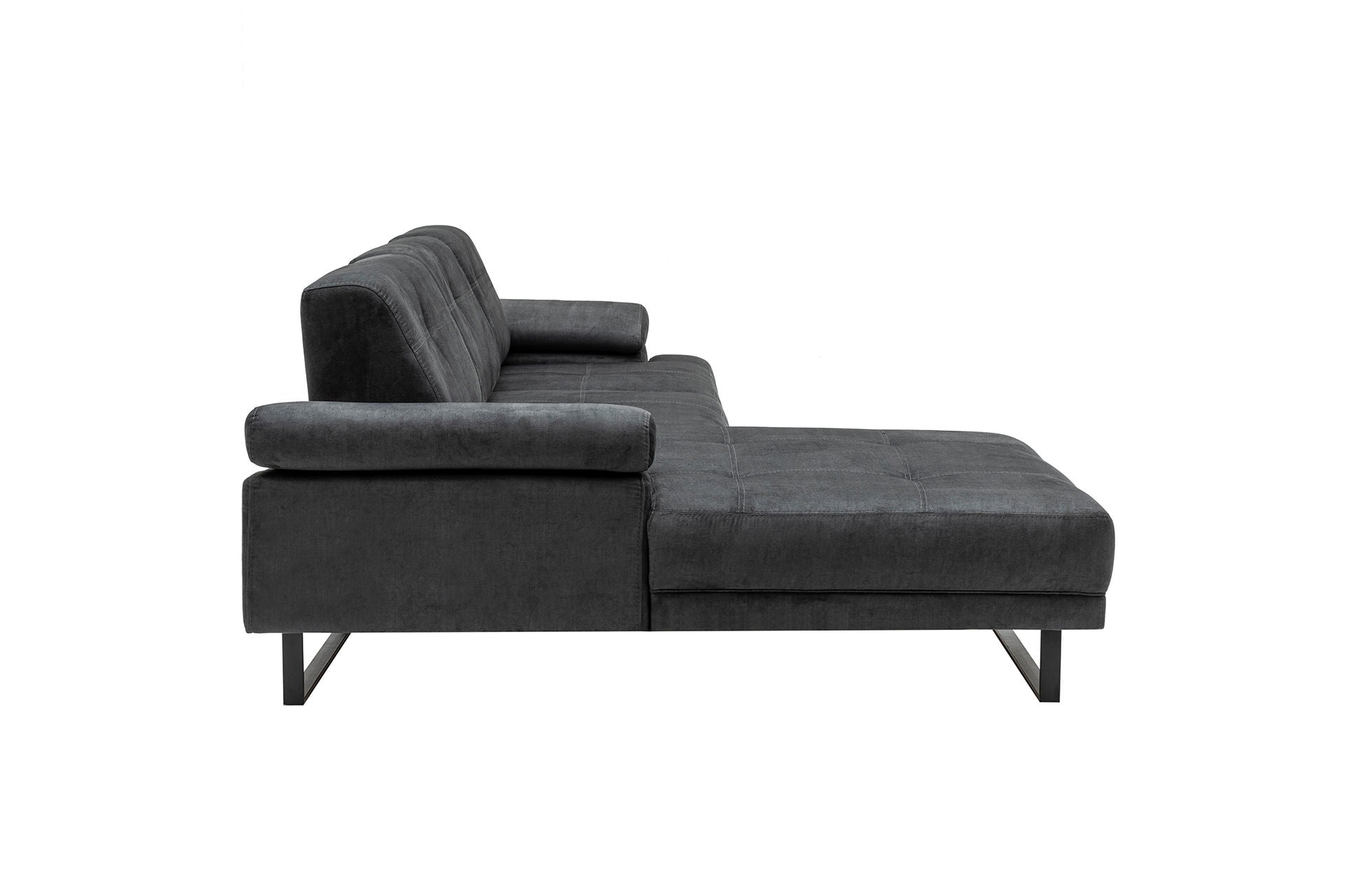Sofá de canto elegante, antracite, 174 x 274 cm | Estrutura em madeira de faia e aglomerado, 100% poliéster, braço ajustável, encosto móvel | Design industrial moderno