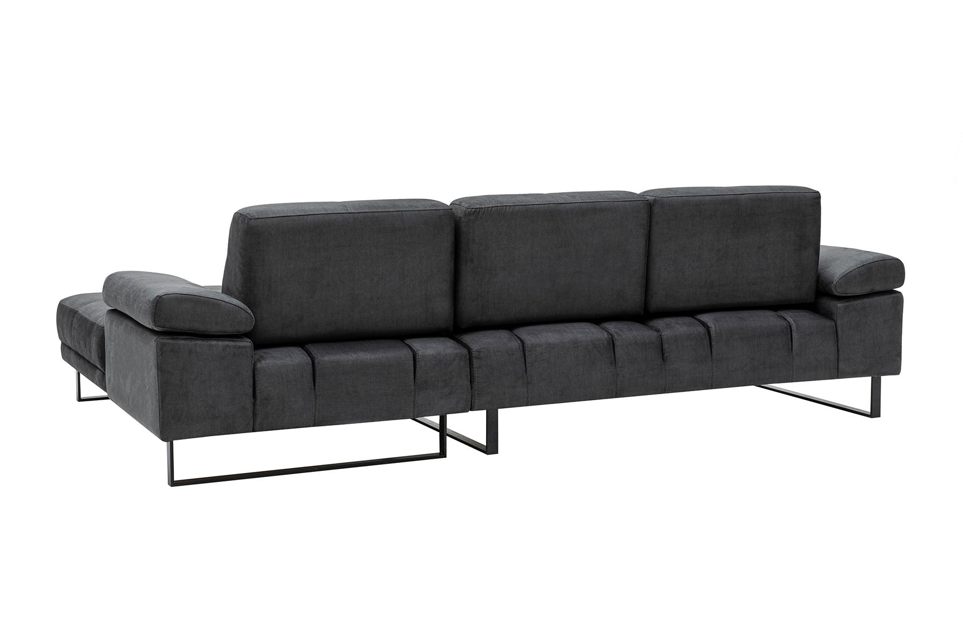 Sofá de canto elegante, antracite, 314 x 174 x 83 cm | Estrutura em madeira de faia e aglomerado, 100% poliéster, braço ajustável, almofadas de espuma macia e penas | Design industrial moderno