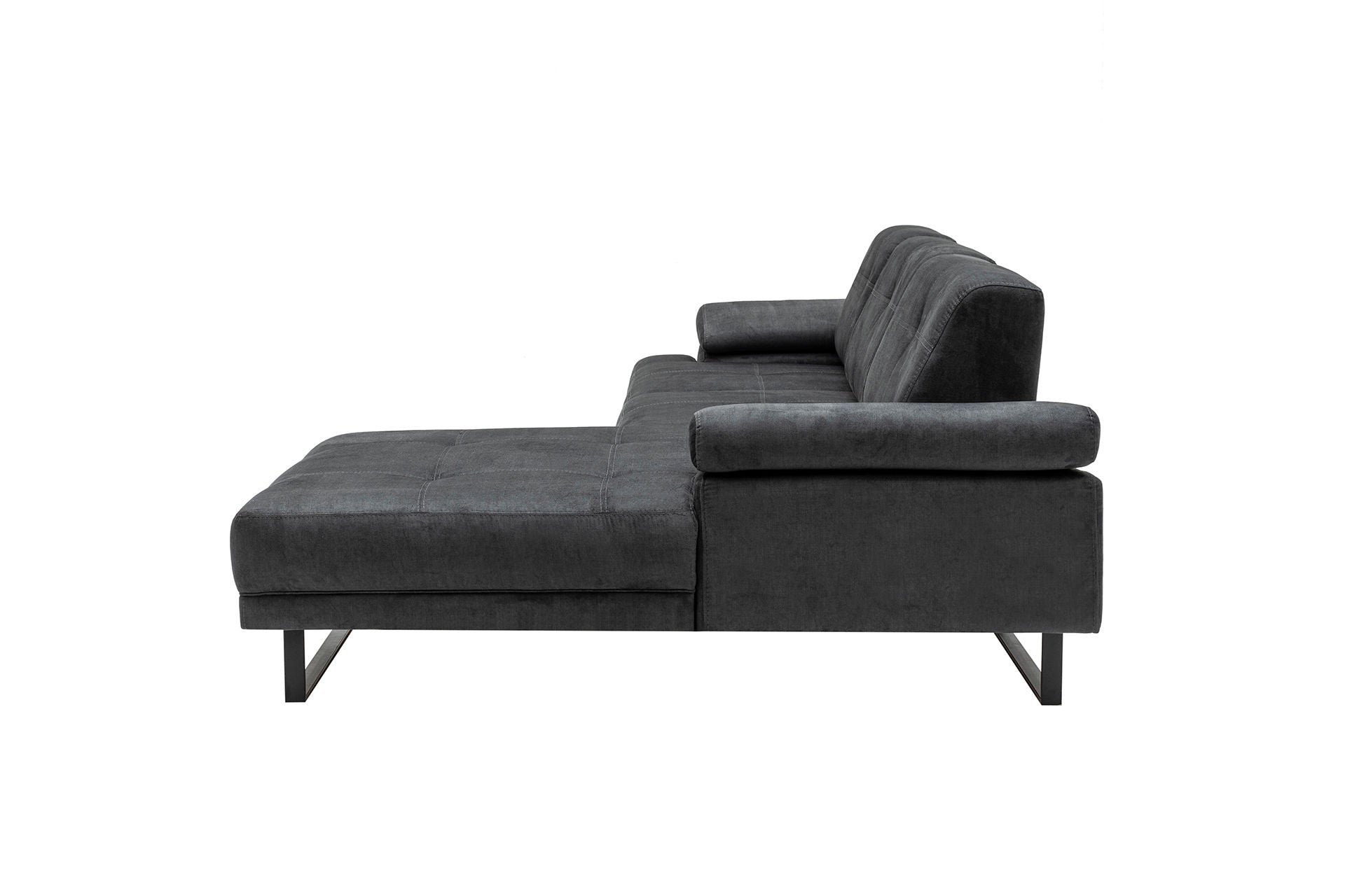Sofá de canto elegante, antracite, 314 x 174 x 83 cm | Estrutura em madeira de faia e aglomerado, 100% poliéster, braço ajustável, almofadas de espuma macia e penas | Design industrial moderno