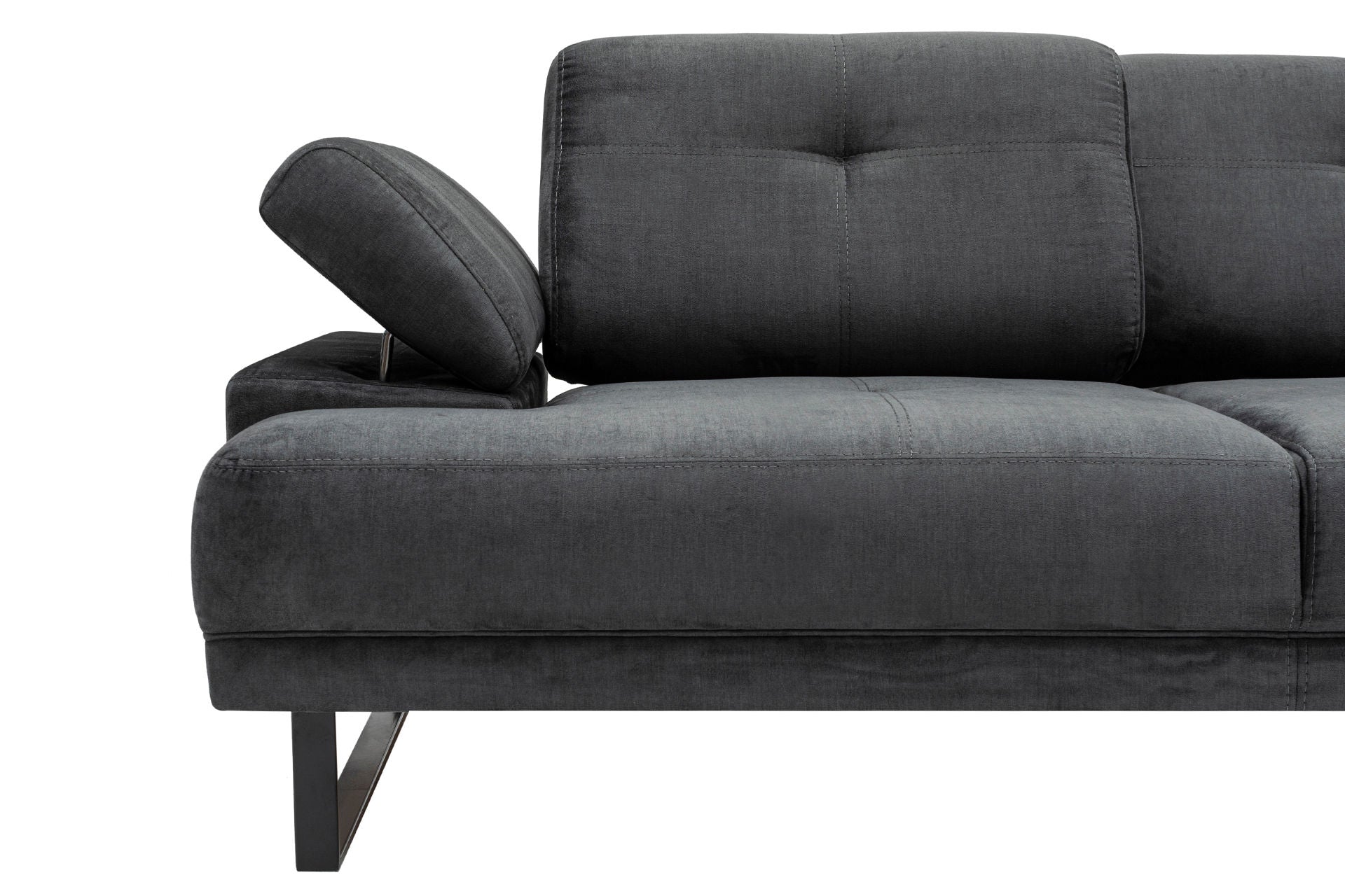 Sofá de canto elegante, antracite, 314 x 174 x 83 cm | Estrutura em madeira de faia e aglomerado, 100% poliéster, braço ajustável, almofadas de espuma macia e penas | Design industrial moderno