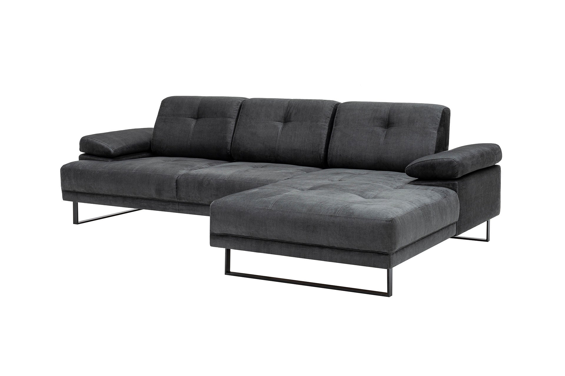 Sofá de canto elegante, antracite, 314 x 174 x 83 cm | Estrutura em madeira de faia e aglomerado, 100% poliéster, braço ajustável, almofadas de espuma macia e penas | Design industrial moderno