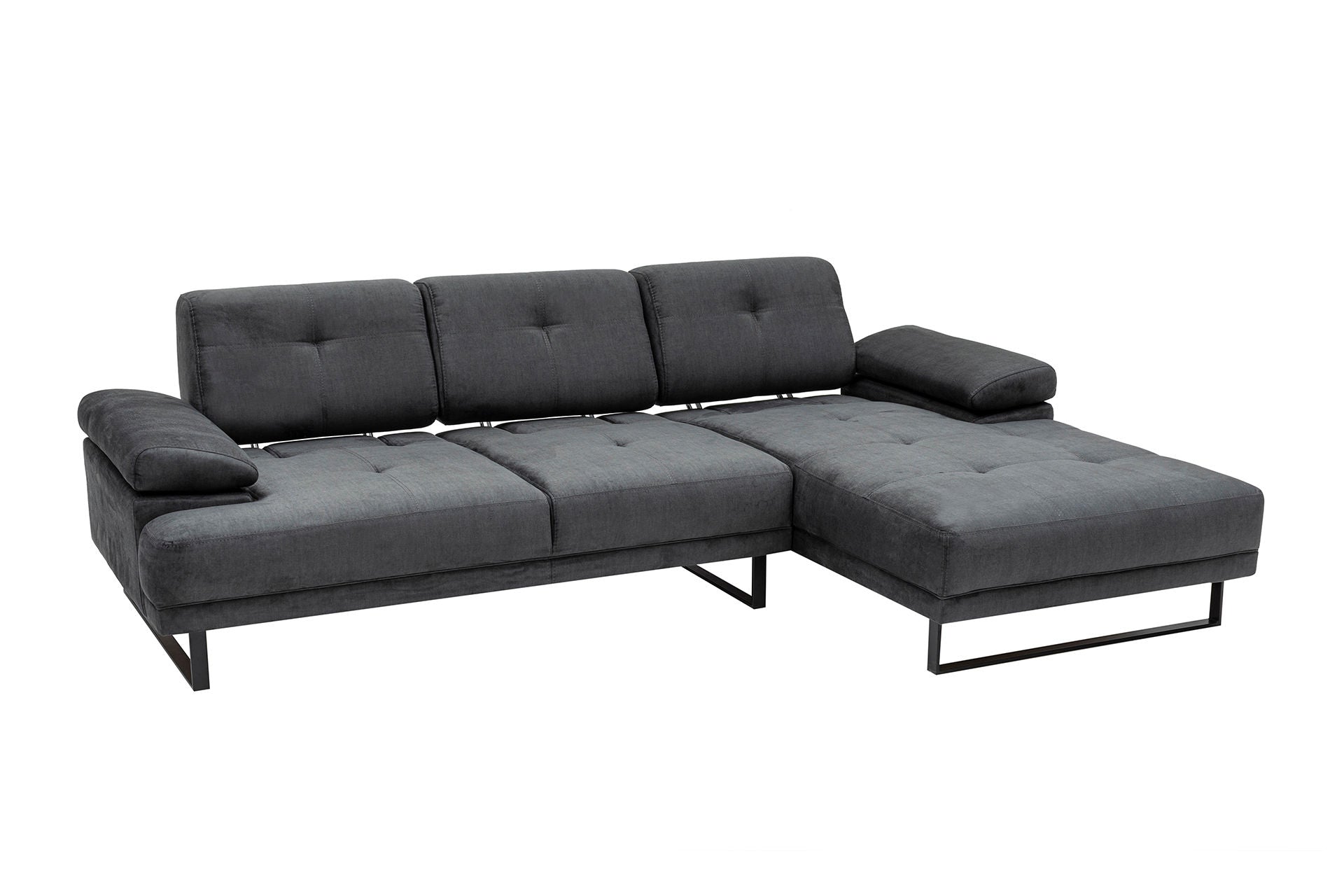 Sofá de canto elegante, antracite, 314 x 174 x 83 cm | Estrutura em madeira de faia e aglomerado, 100% poliéster, braço ajustável, almofadas de espuma macia e penas | Design industrial moderno