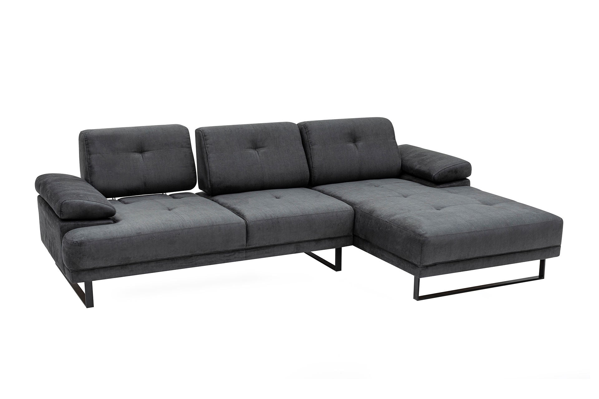 Sofá de canto elegante, antracite, 314 x 174 x 83 cm | Estrutura em madeira de faia e aglomerado, 100% poliéster, braço ajustável, almofadas de espuma macia e penas | Design industrial moderno