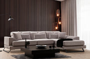 Sofá de canto elegante, cinza claro, 190 x 304 cm | Estrutura em madeira de faia e aglomerado, encosto ajustável, almofadas de espuma macia | Design moderno para sala de estar