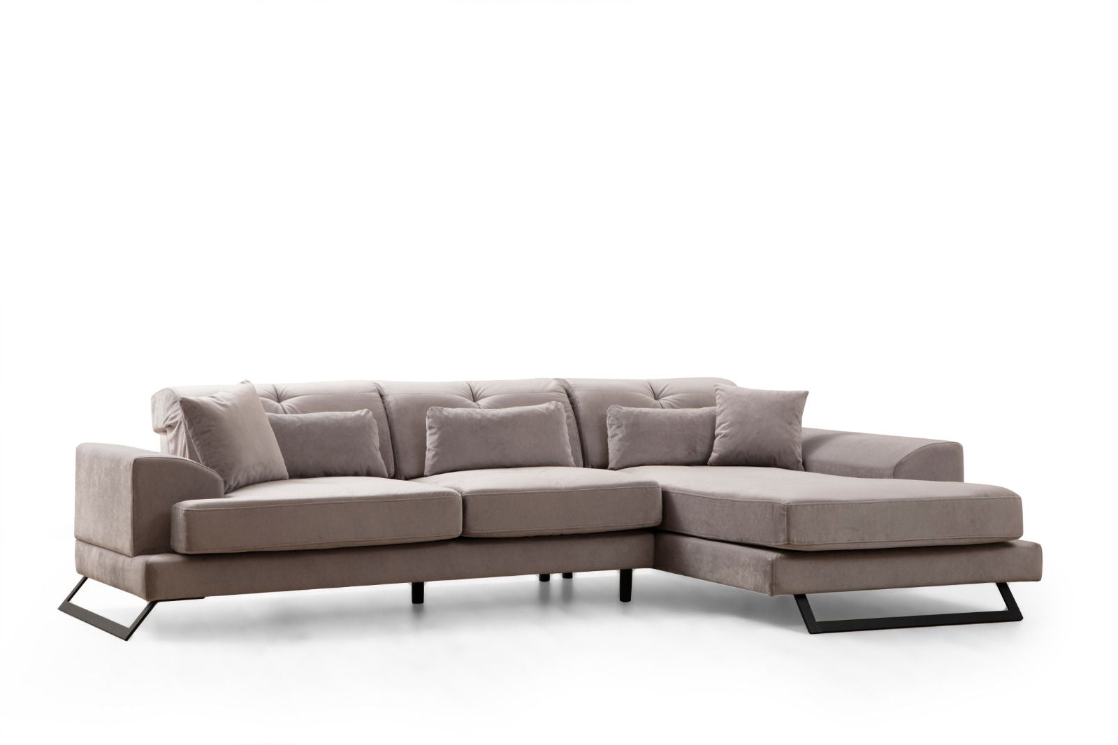 Sofá de canto elegante, cinza claro, 190 x 304 cm | Estrutura em madeira de faia e aglomerado, encosto ajustável, almofadas de espuma macia | Design moderno para sala de estar