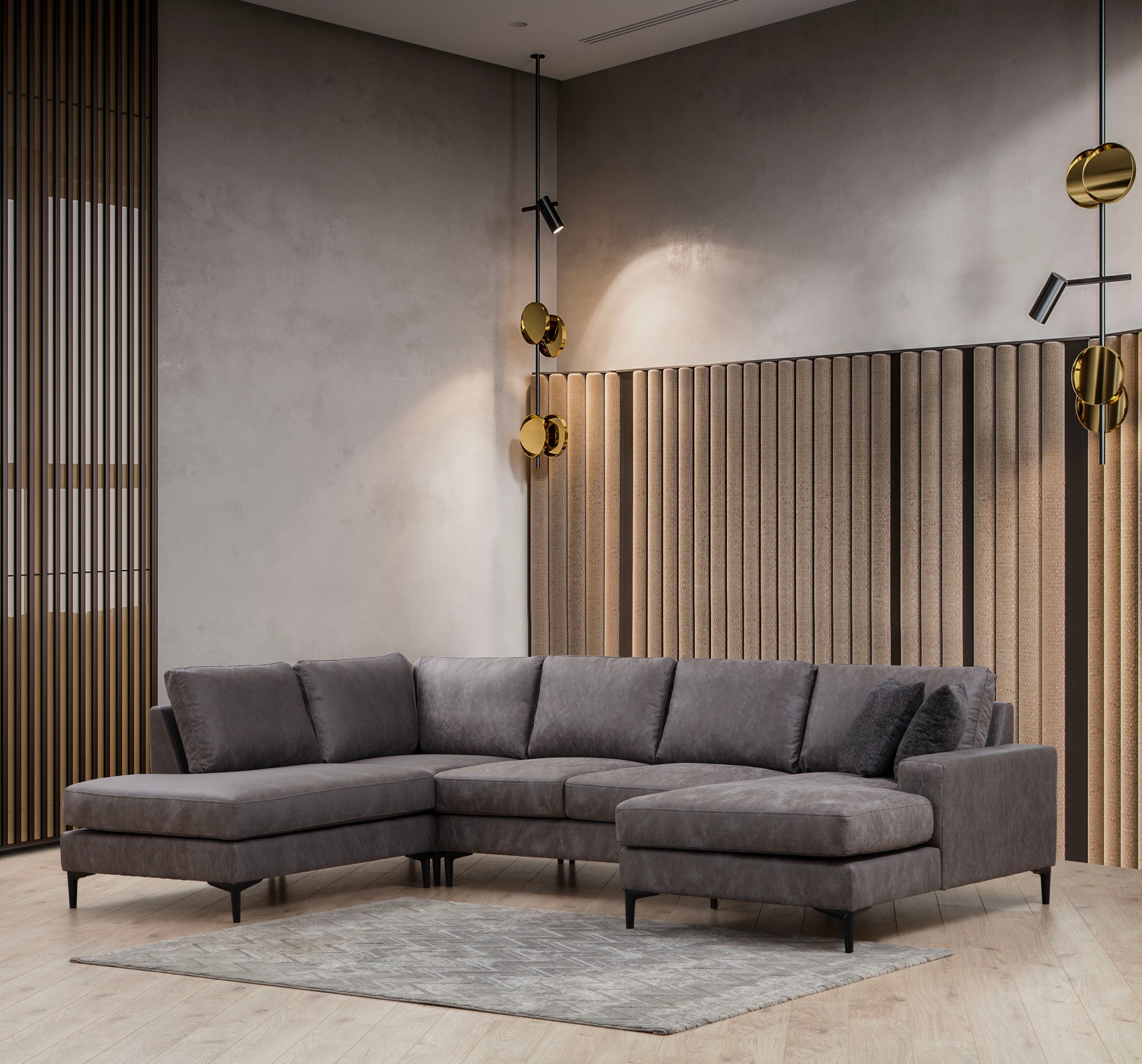 Sofá de canto elegante, antracite, 200 x 314 x 155 cm | Estrutura em madeira de faia e aglomerado, 100% poliéster, almofadas de espuma macia | Design moderno para salas de estar