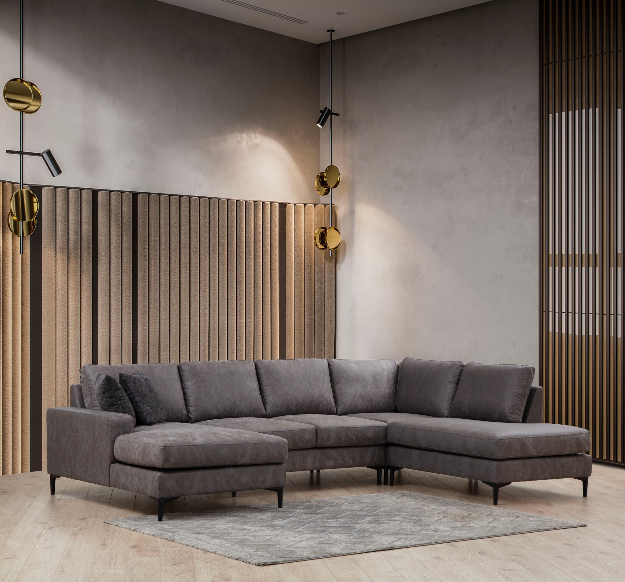 Sofá de canto elegante, antracite, 155 x 314 x 200 cm | Estrutura em madeira de faia e aglomerado, 100% poliéster, almofadas de espuma macia | Design moderno para salas de estar